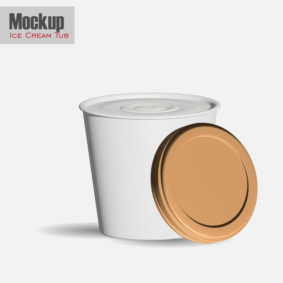 round glossy ice cream cup. Photo-realistic packaging mockup template with sample design. 3d illustration. White round matte ice cream cup. Photo-realistic packaging mockup template. photo