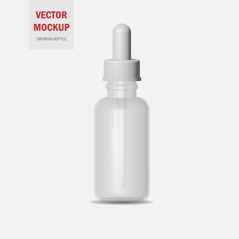 White matte plastic dropper bottle. Photo packaging mockup template. Glossy white dropper bottle. Editable bottle and cap colors. Contains accurate mesh to wrap your design 3D illustration