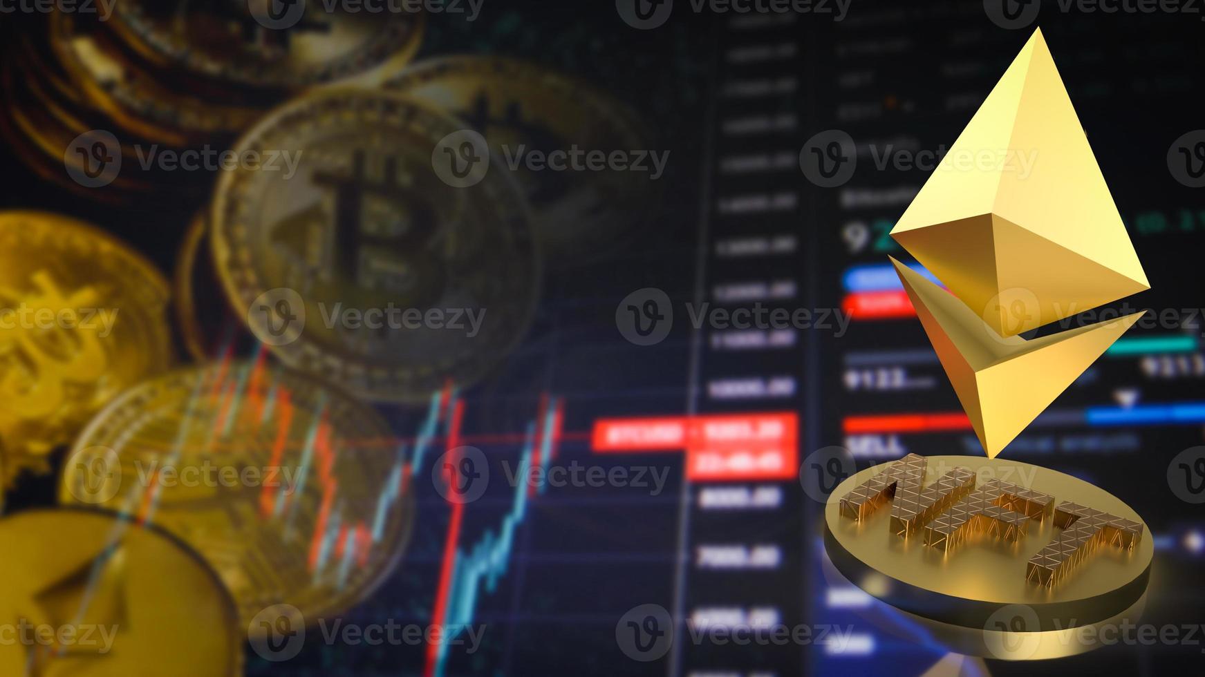 The gold etherium symbol on nft coin for cryptocurrency  concept 3d rendering photo