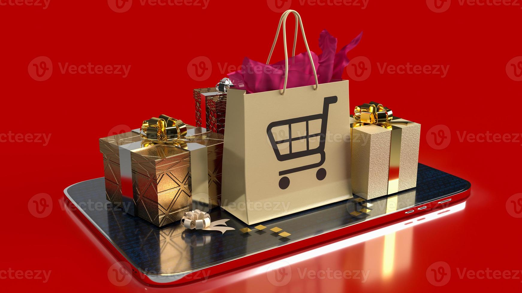 The shopping box  on tablet for online market concept 3d rendering photo