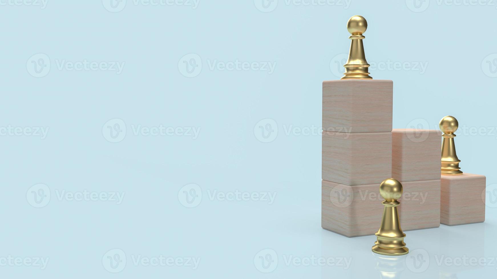 The wood cube chart  and gold chess on blue background for business concept 3d rendering photo