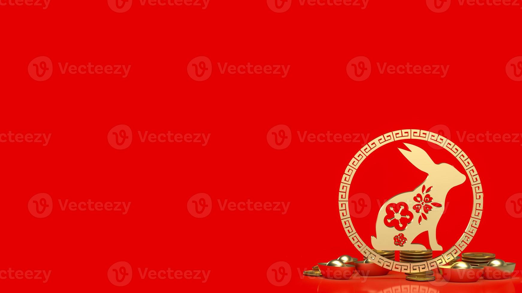 The gold rabbit and Chinese money for celebration concept 3d rendering photo