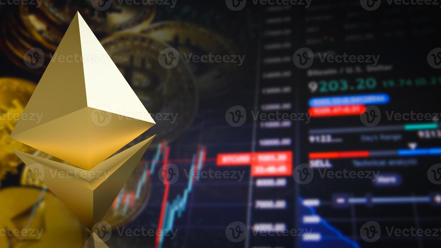 The gold etherium symbol on business background  for cryptocurrency  concept 3d rendering photo