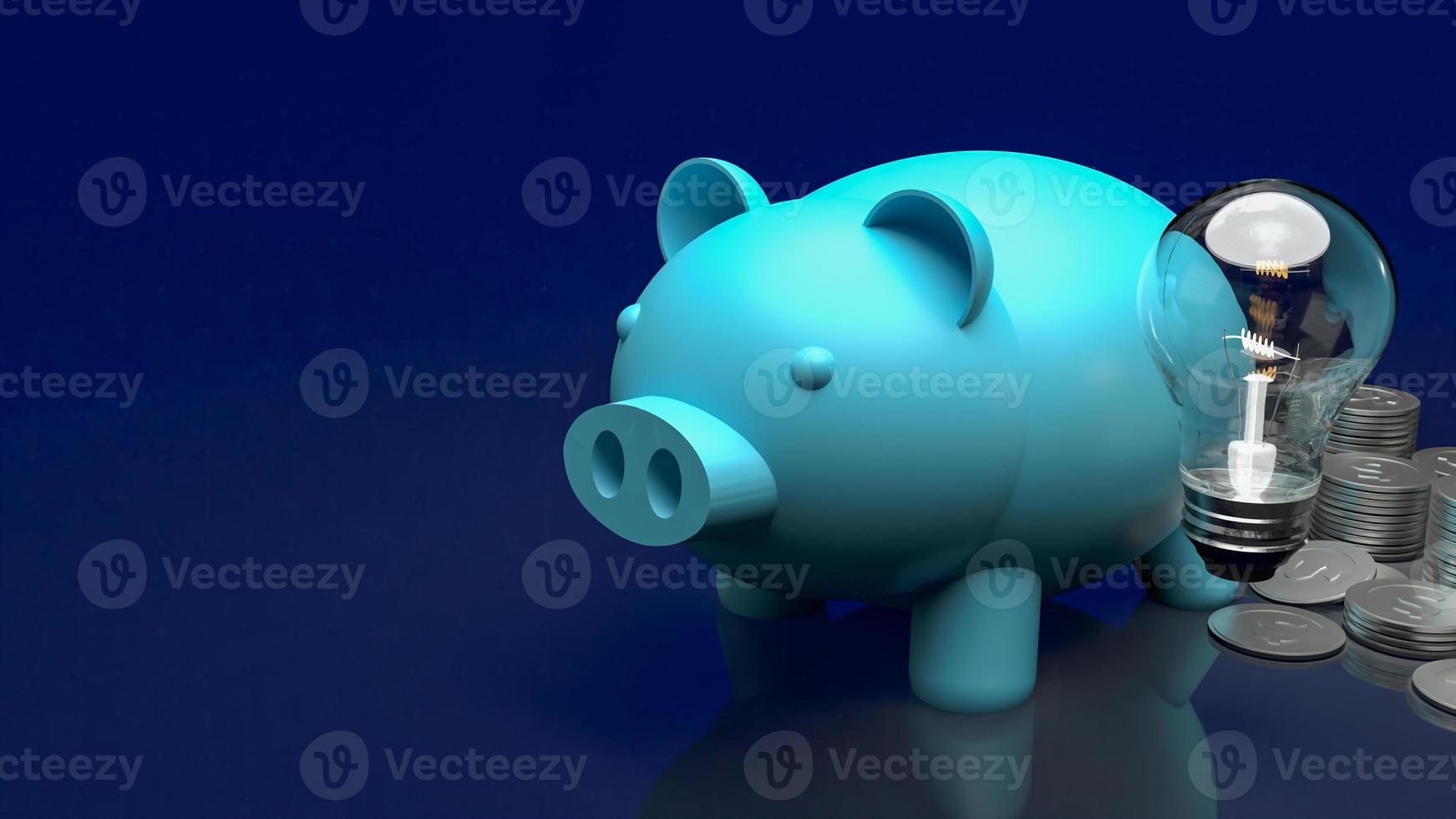 The blue piggy bank and coins on business background 3d rendering photo