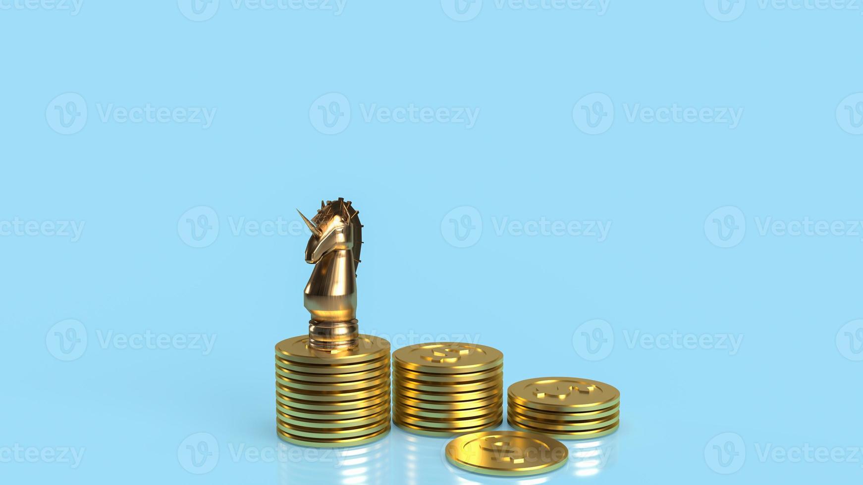 The unicorn and gold coins for start up or business concept 3d rendering photo