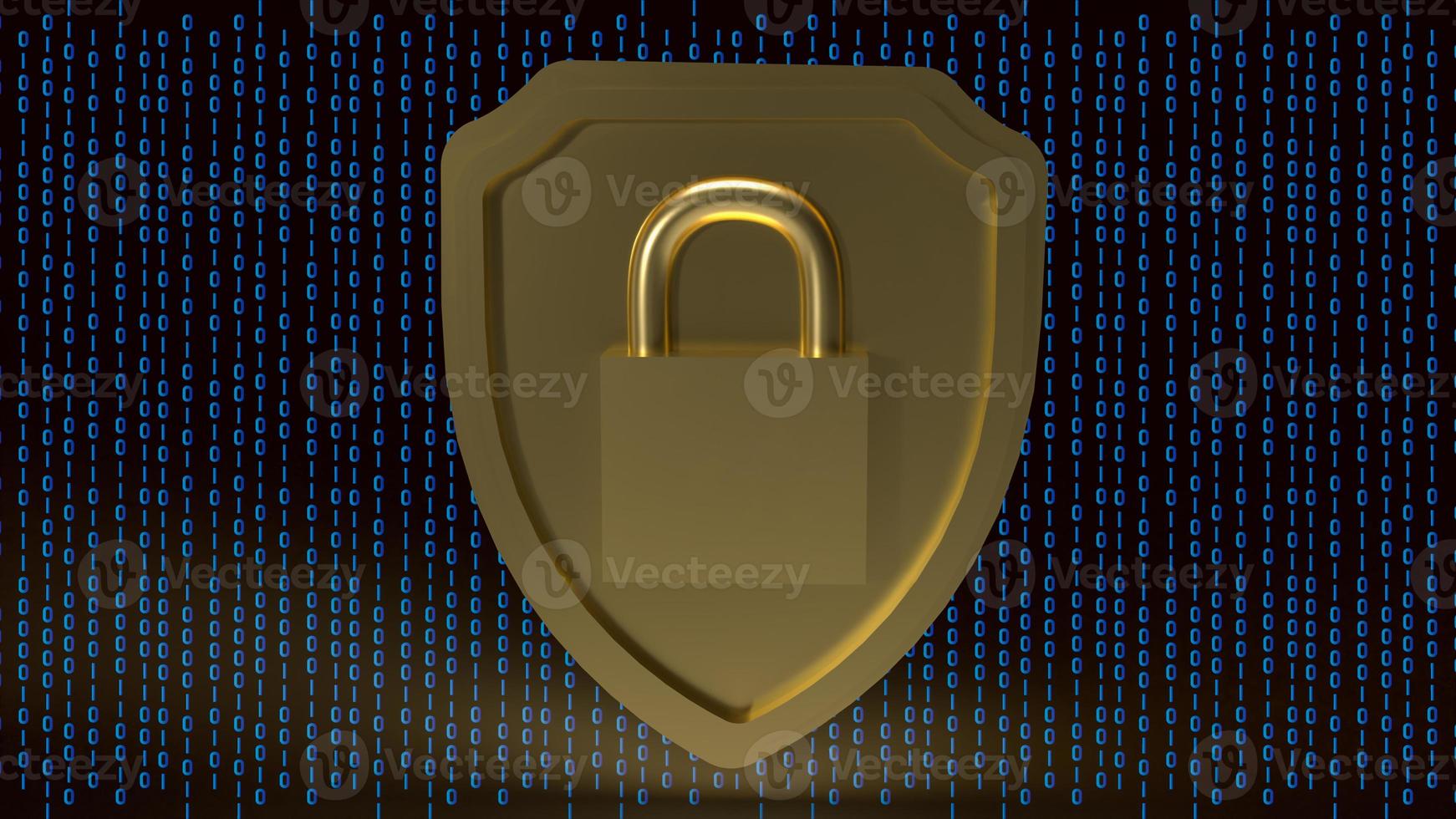 The gold master key on shield on digital background  for security concept 3d rendering photo