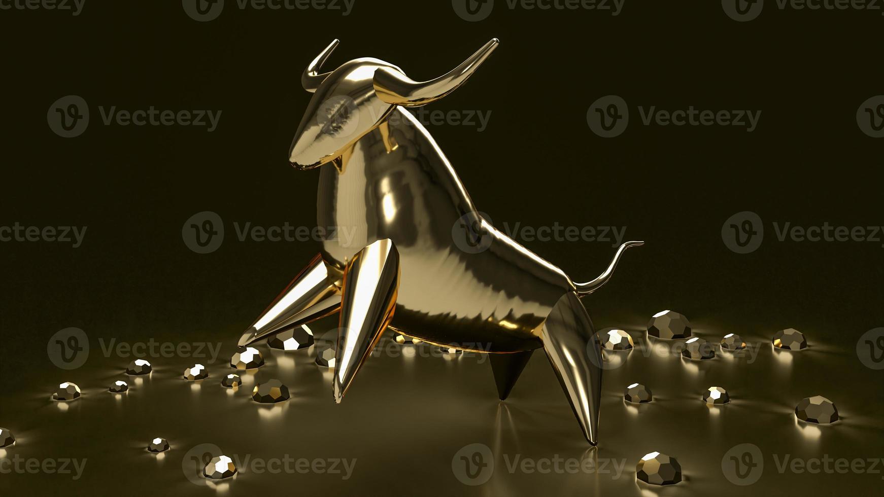 The gold bull on black background for business concept 3d rendering photo