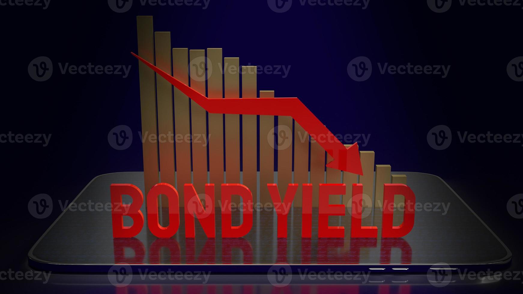 el bono produce la palabra roja y la flecha del gráfico hacia abajo en el fondo para la representación 3d del contenido comercial foto