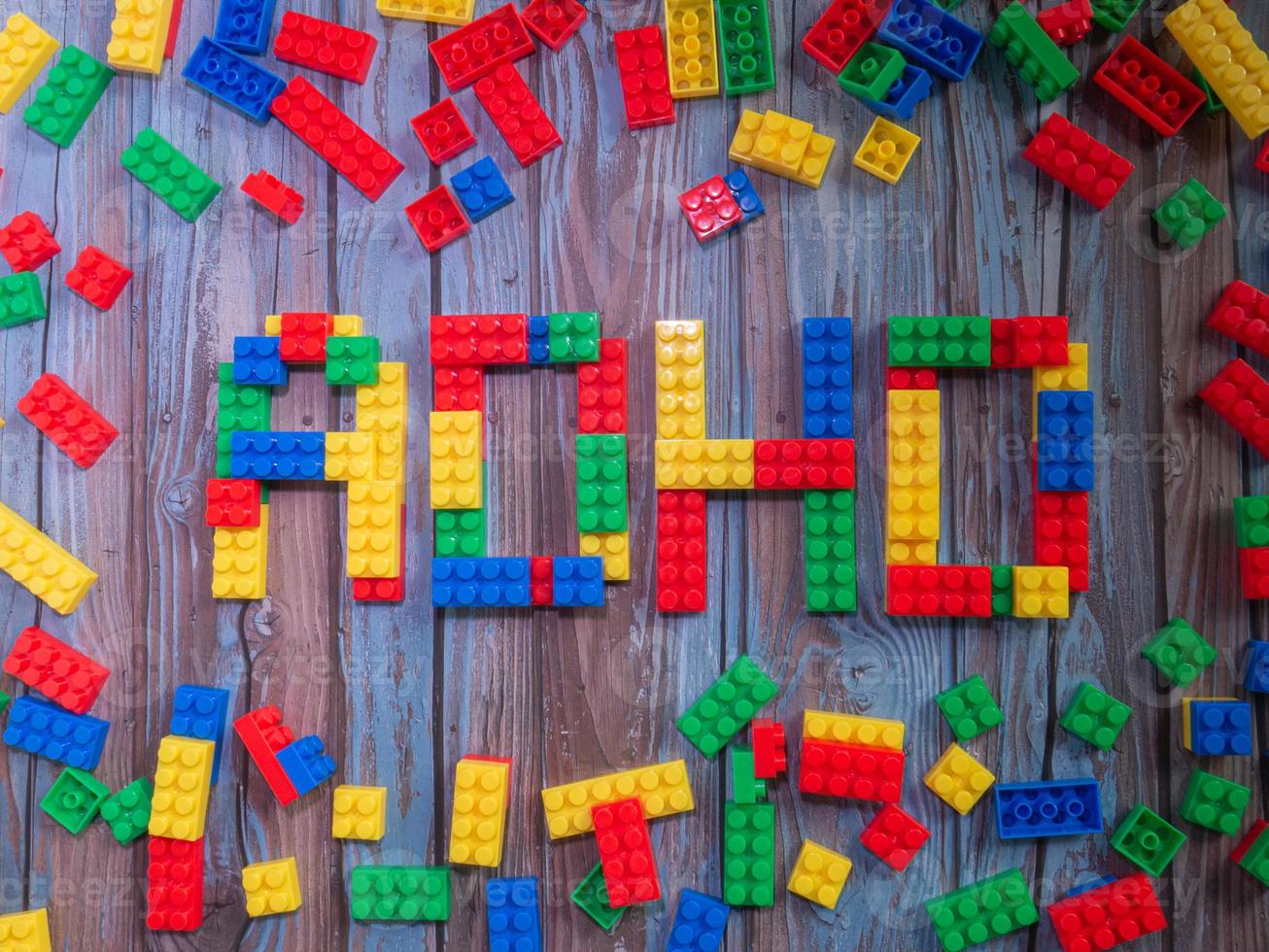 brick toys multi color adhd word for sci or education concept photo