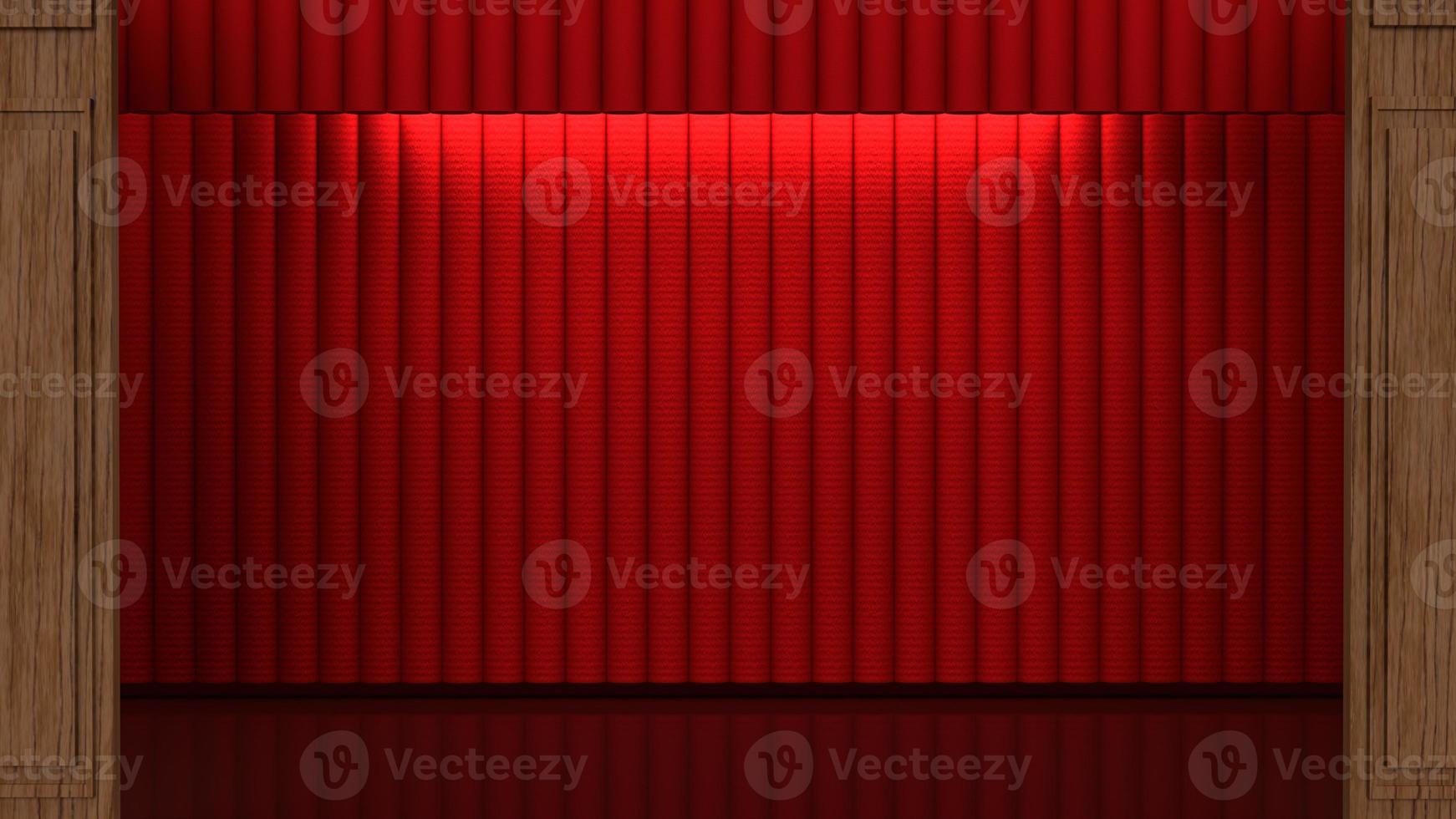 la cortina roja del escenario para la representación 3d del concepto actual foto