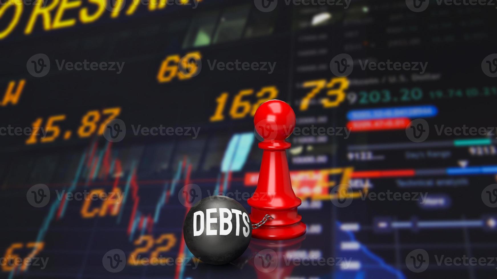 debts and red chess for business concept 3d rendering photo