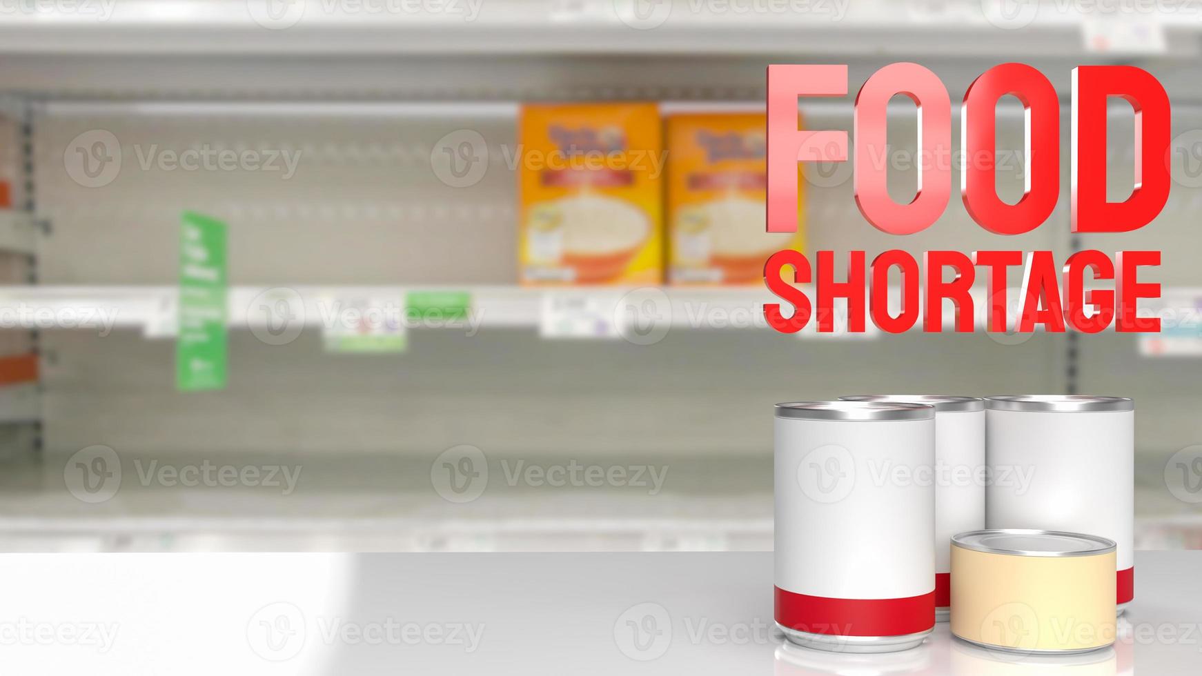 The food shortage red text on empty shelf image 3d rendering photo