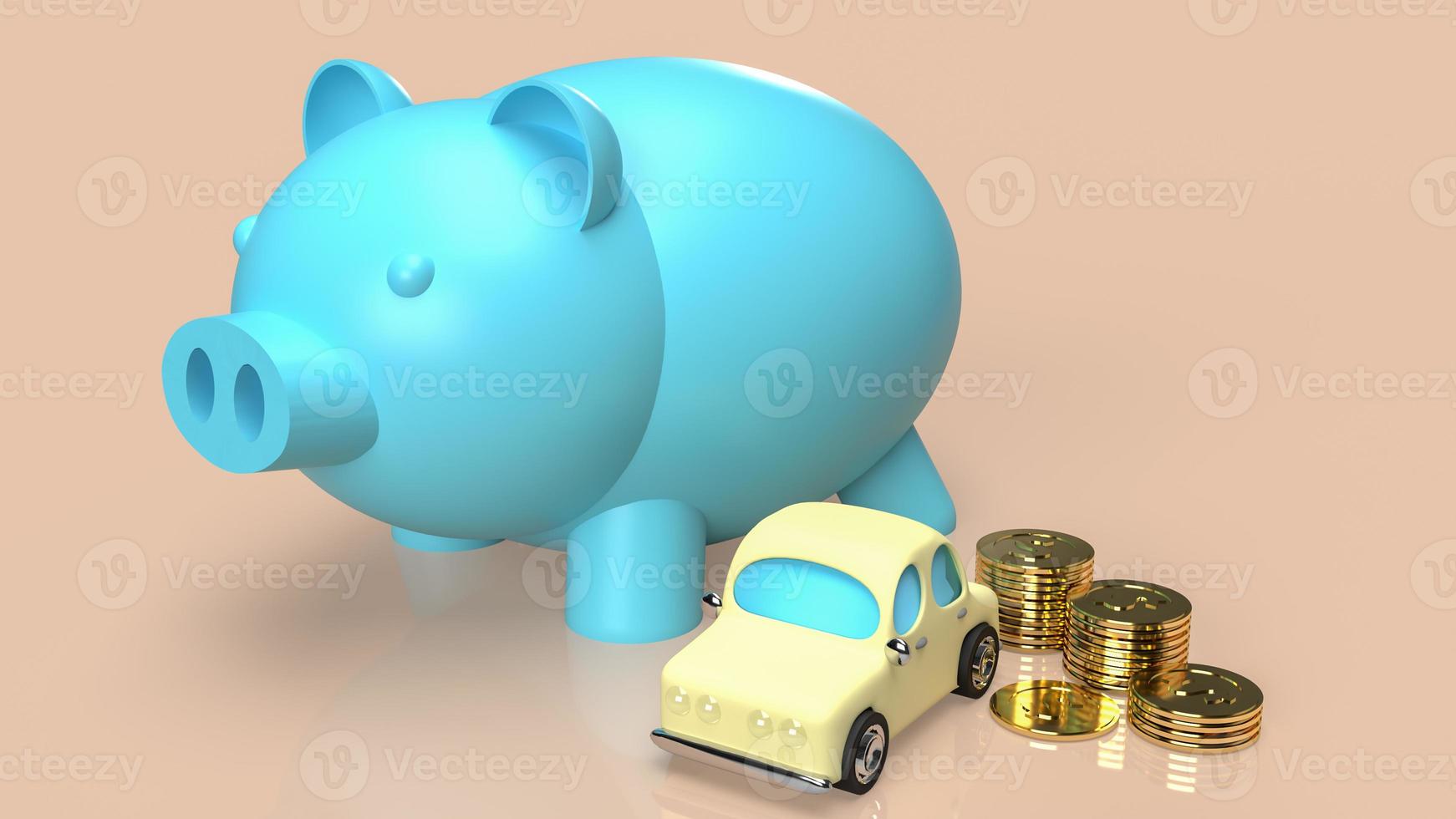 The piggy bank and car for saving concept 3d rendering photo