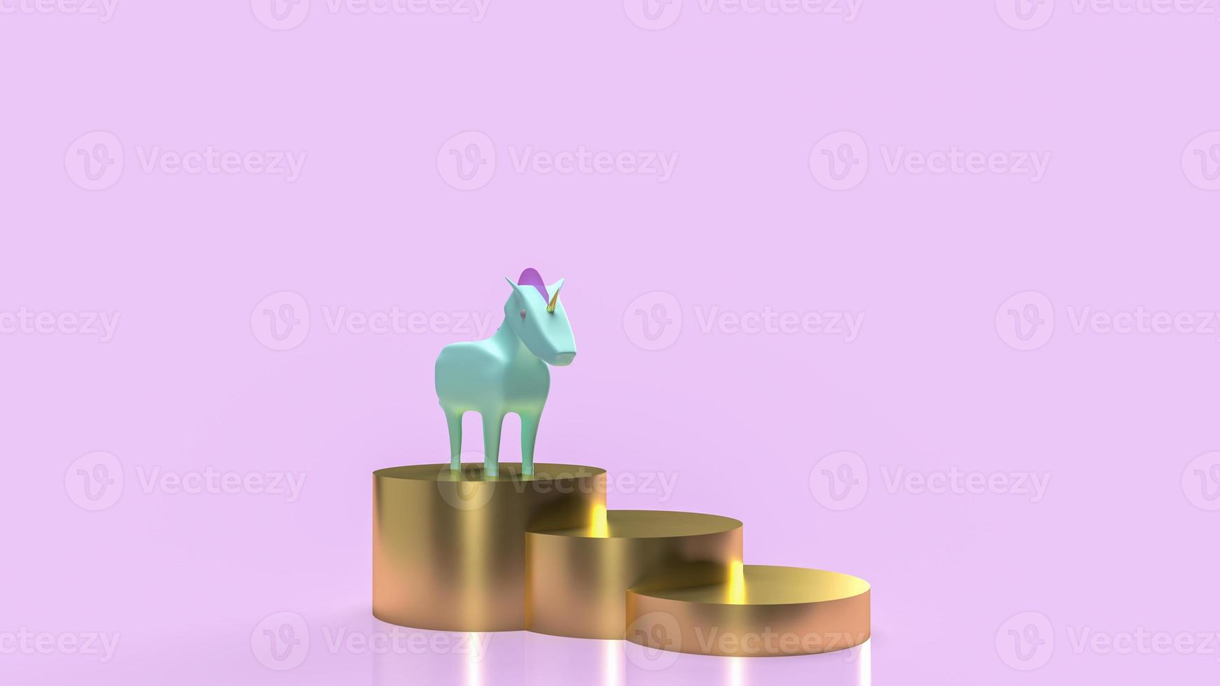 The blue unicorn and gold stairs for startup concept 3d rendering photo