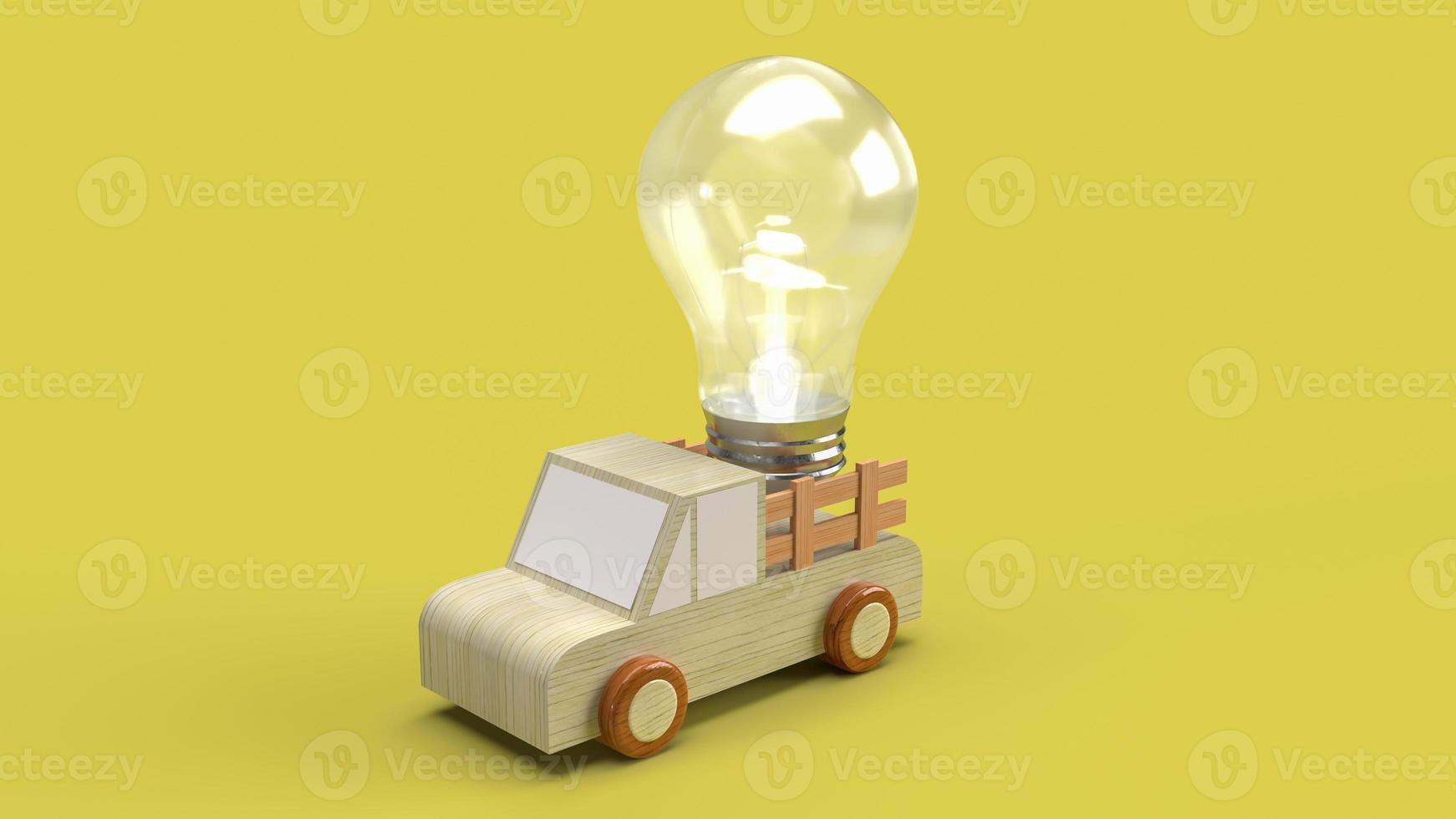 The van truck and lightbulb on yellow background  for business or creative concept 3d rendering photo