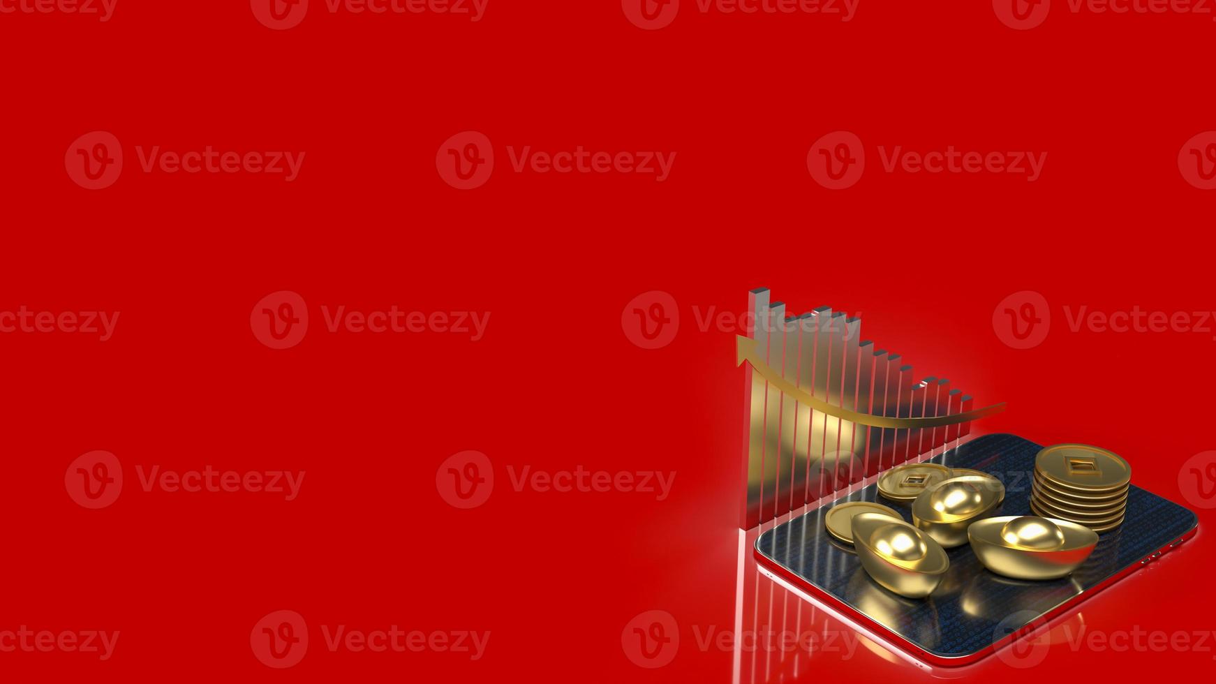The  Chinese gold  and tablet on red background for business concept 3d rendering photo
