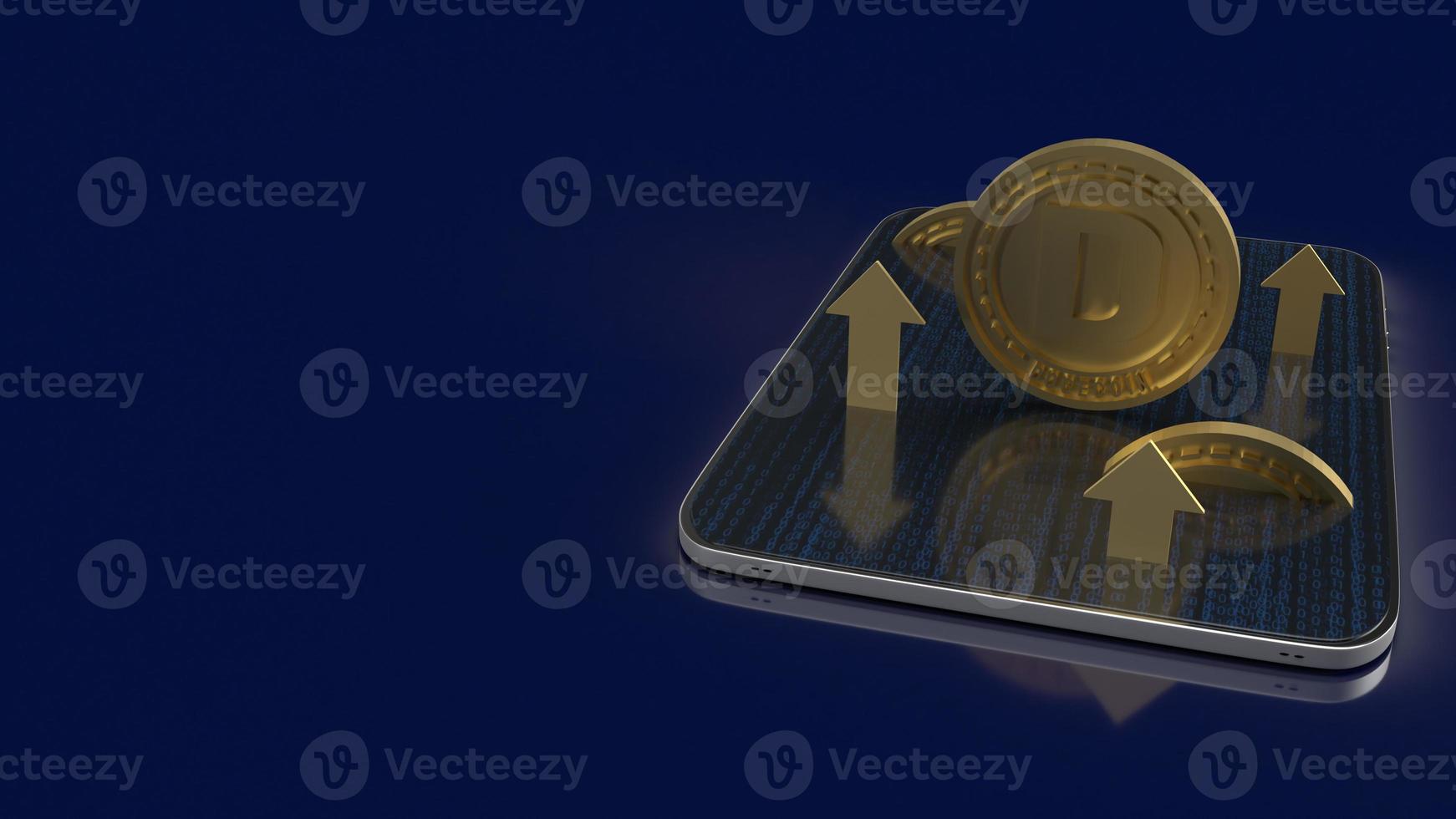 The gold dogecoin on tablet for cryptocurrency content 3d rendering photo