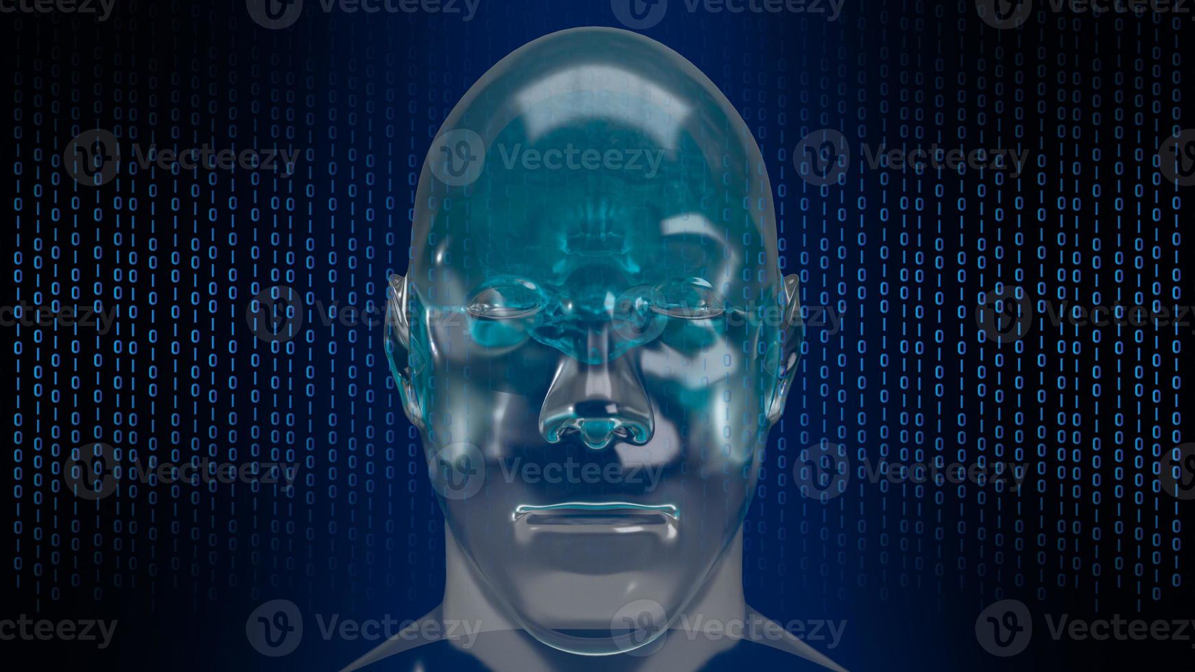 The robotic human head with graphic element face represent artificial intelligence and machine learning concept 3d rendering photo