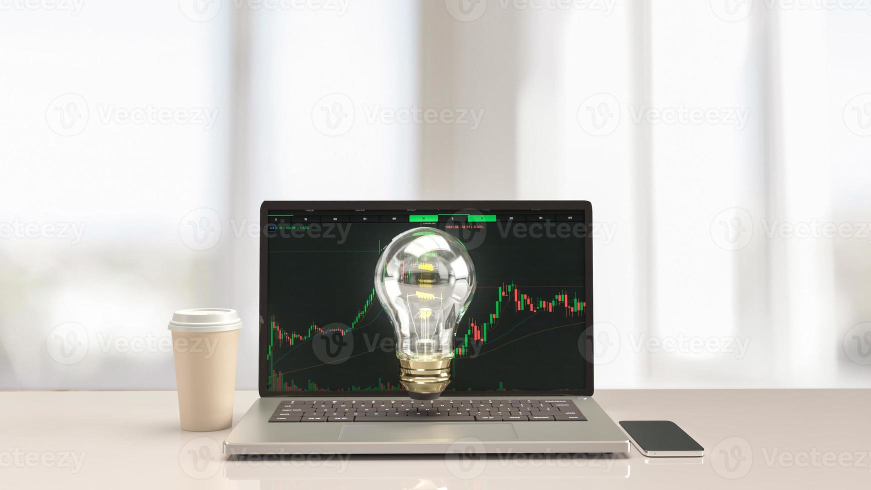 notebook and  light bulb  on white table for idea  business concept 3d rendering photo
