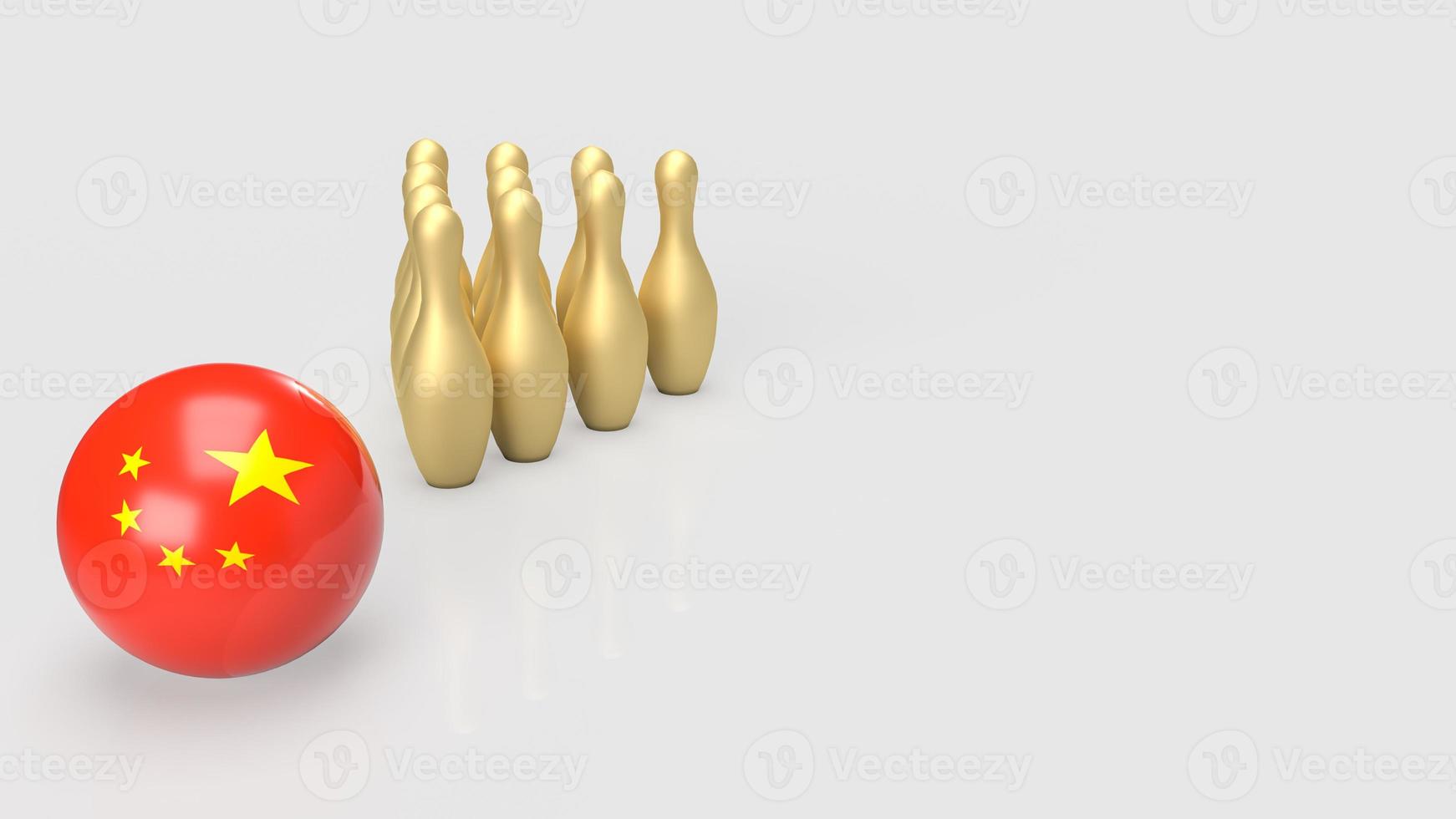 china ball and gold pin bowling  for business concept 3d rendering photo