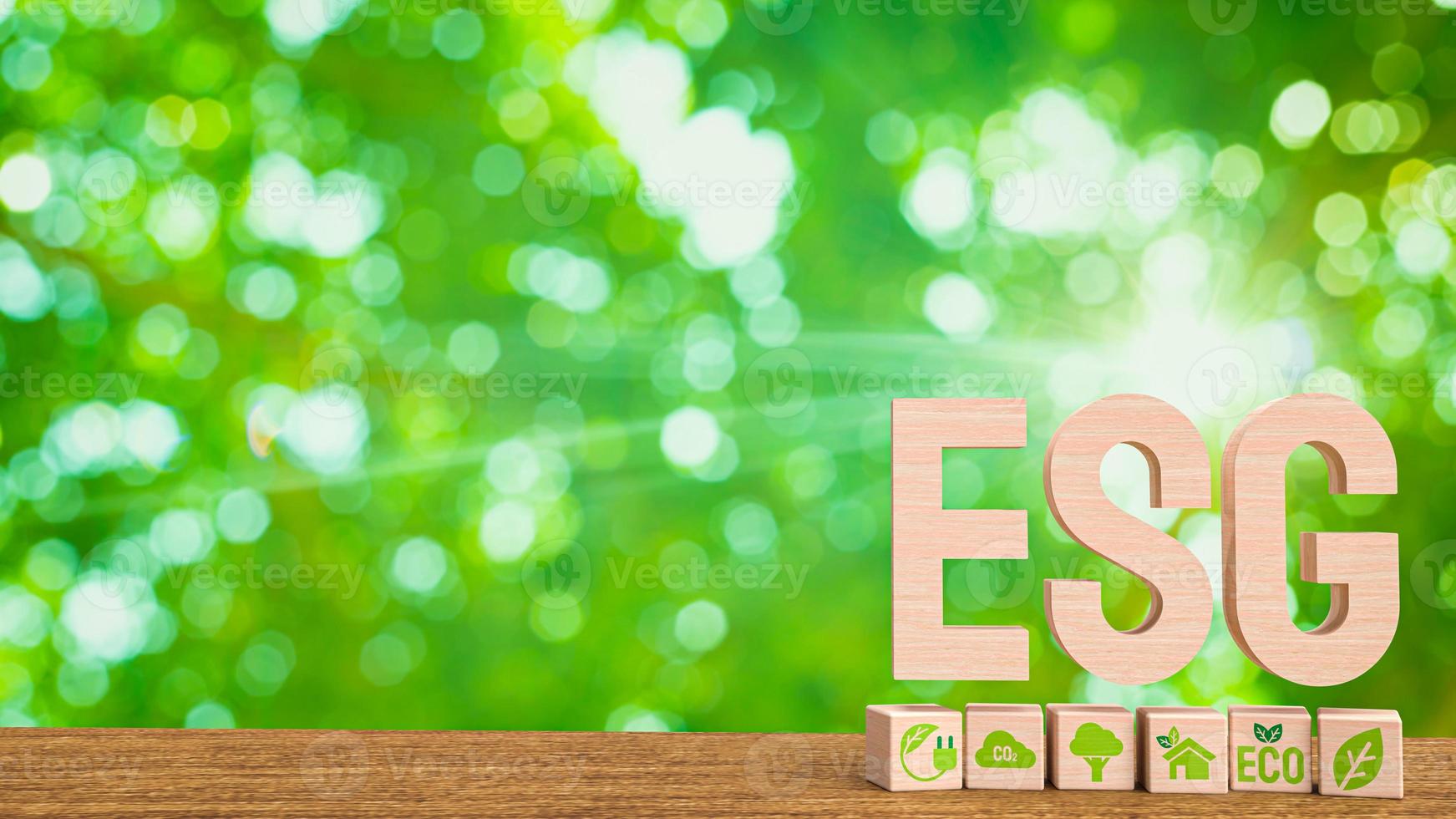 The esg wood text  meaning Environmental social and corporate governance 3d rendering photo