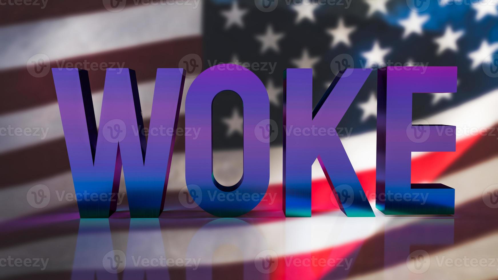 The woke  text on America flag  background 3d rendering photo