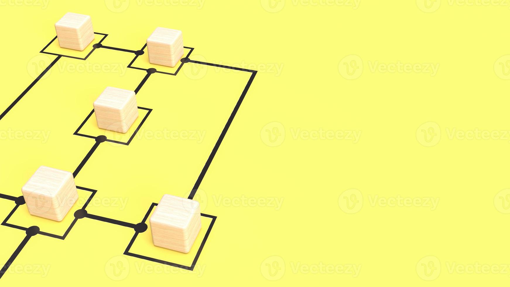 los cubos de madera en el fondo amarillo del gráfico para la representación 3d del concepto de negocio foto