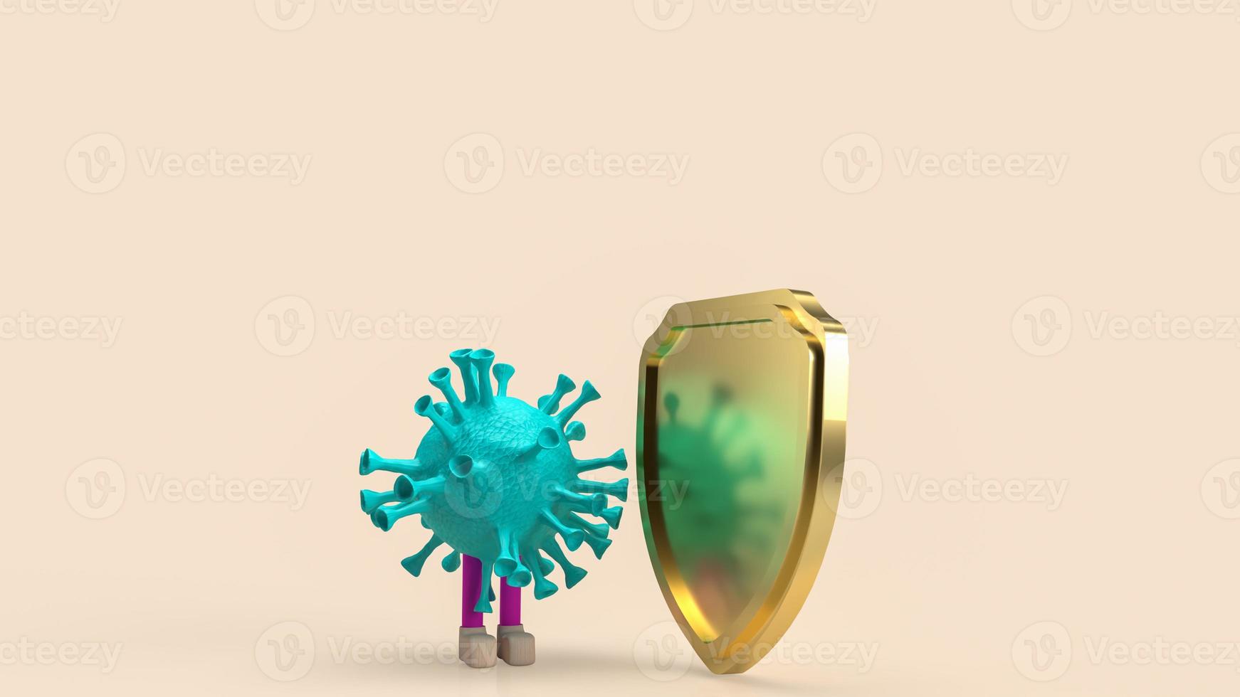 The virus and shield  for medical or sci content 3d rendering photo