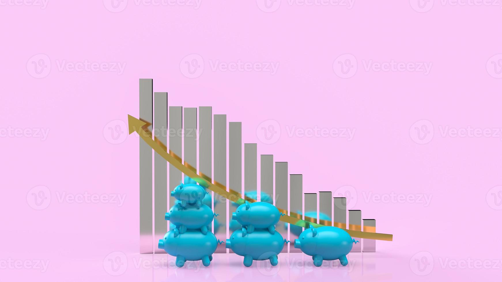 The blue piggy bank and silver chart for saving or business concept 3d rendering photo