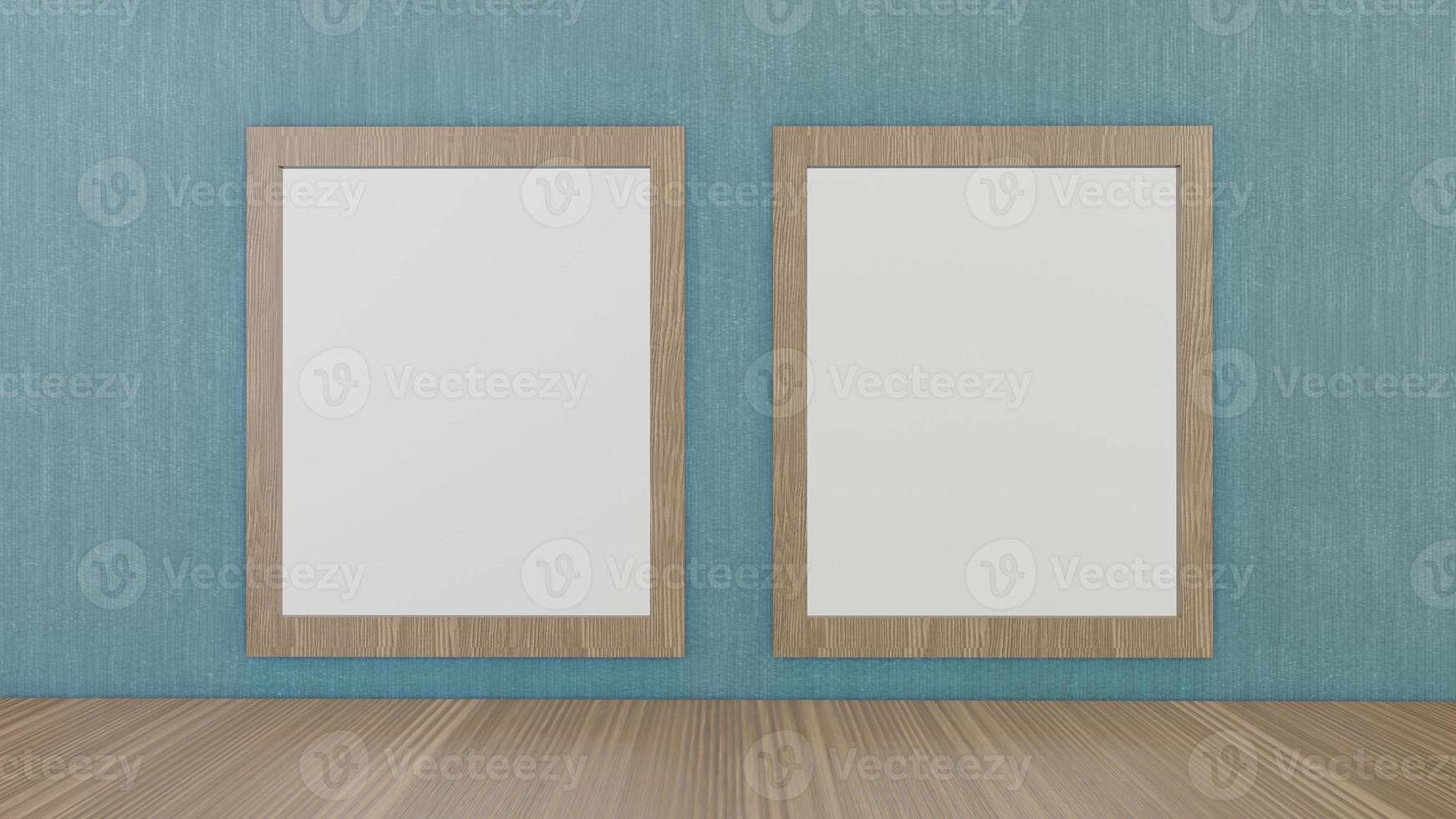 The blank picture frames on green wallpaper  for background 3d rendering photo