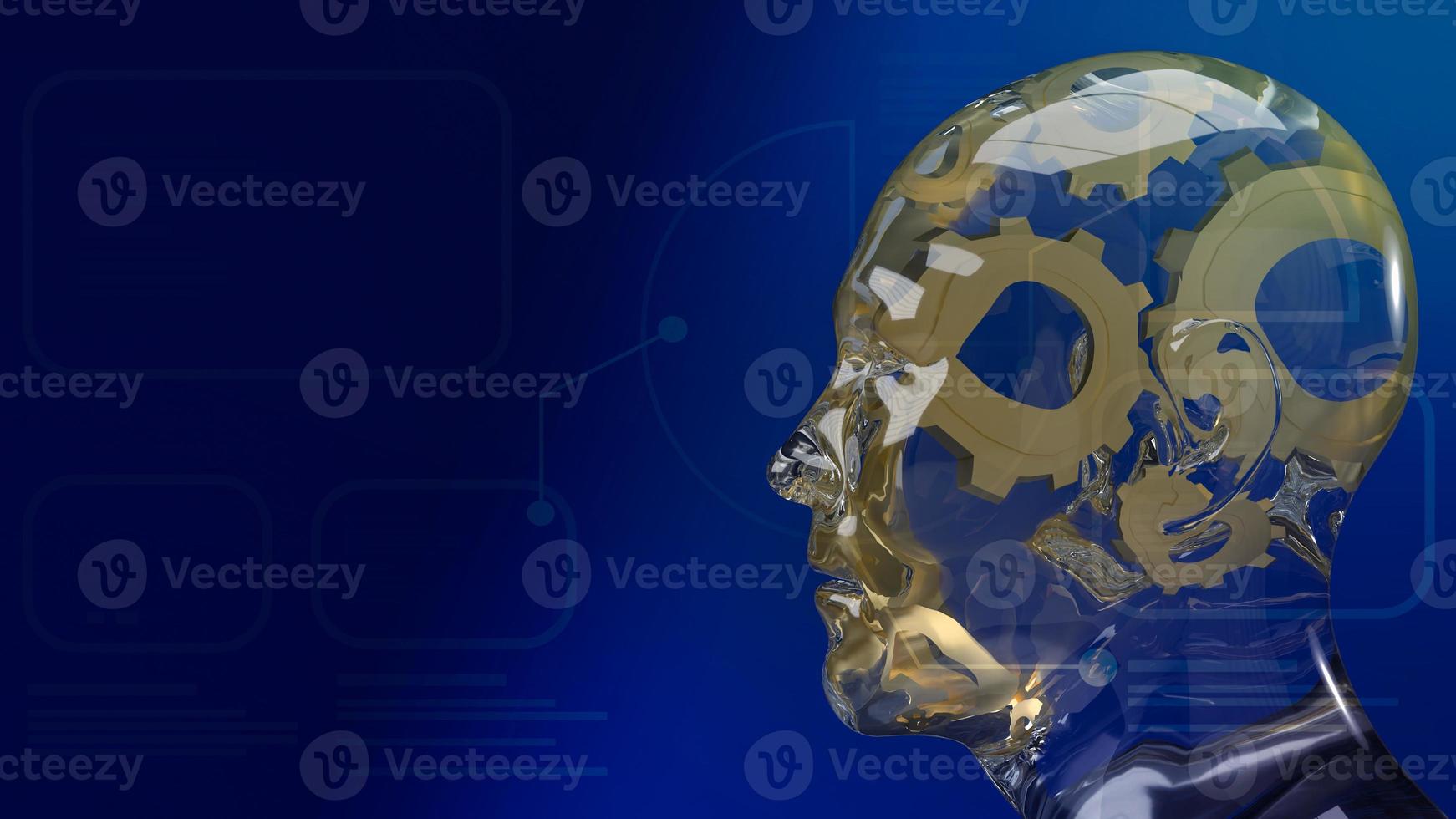 gold gear inside human crystal  head  for ai or machine learning  for technology  concept 3d rendering photo