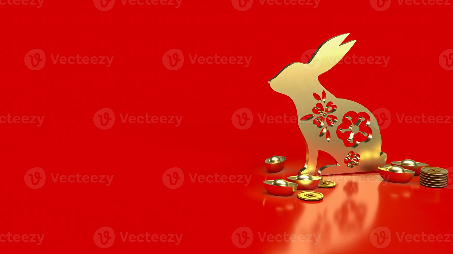 The gold rabbit and chines money for promotion concept 3d rendering photo