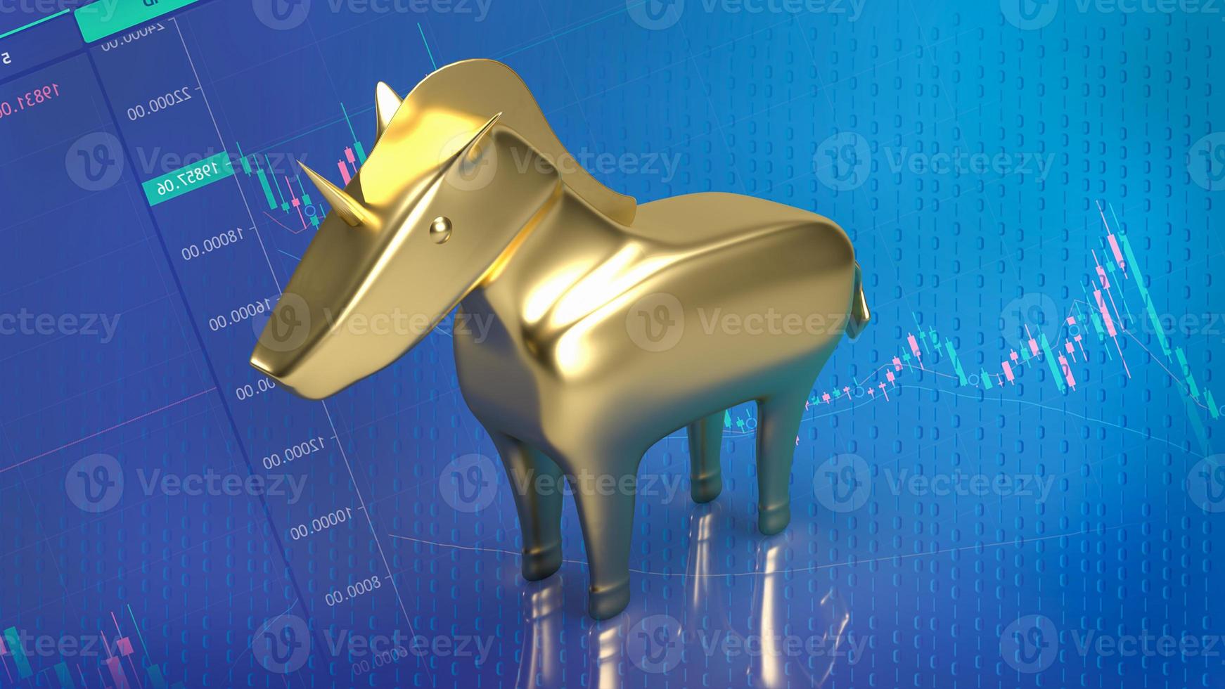 gold unicorn on business background  3d rendering photo