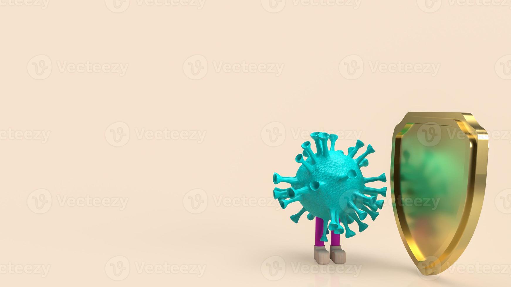 el virus y el escudo para la representación 3d de contenido médico o científico foto