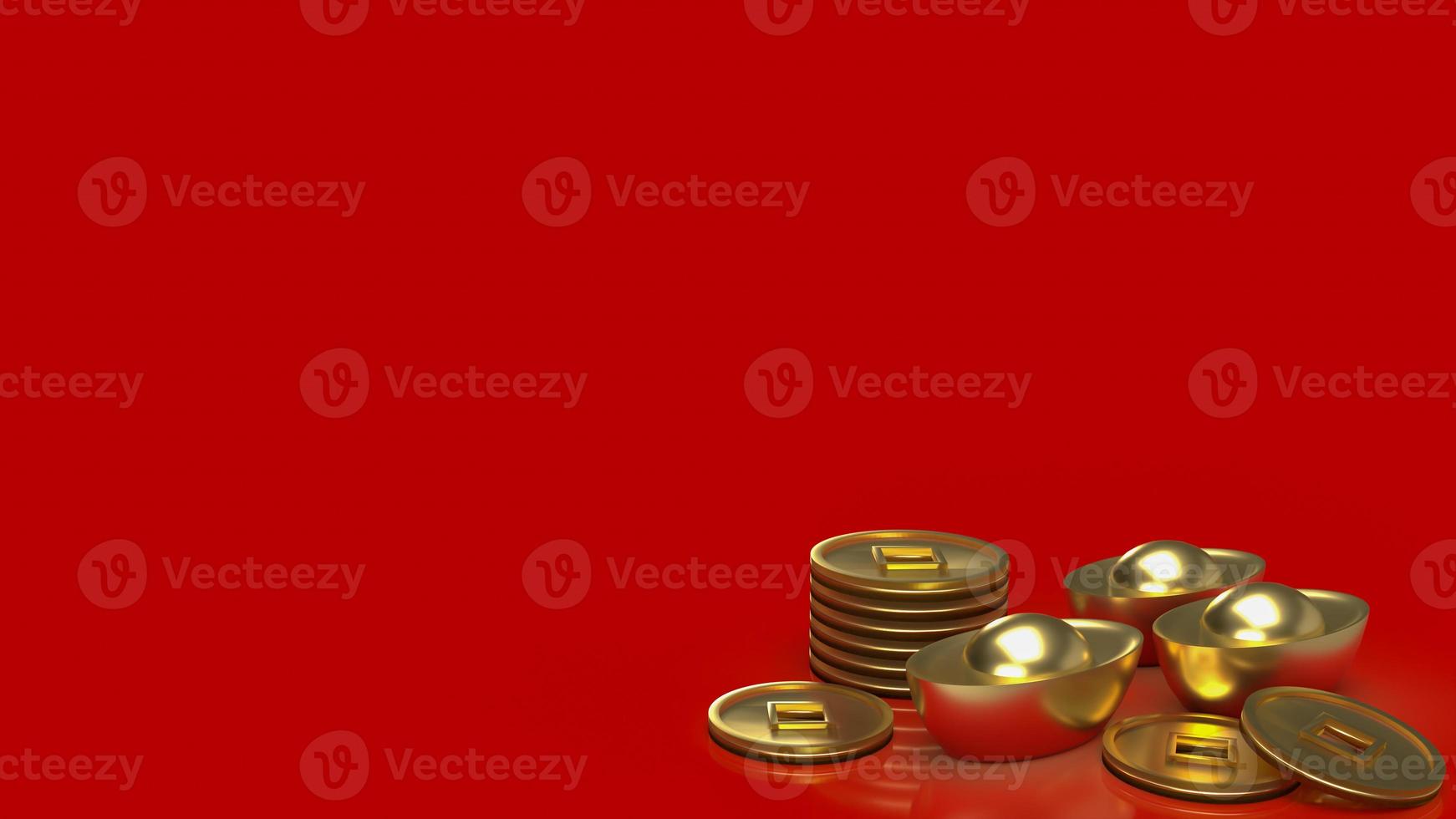 The Chinese  gold money on red background  for business or holiday concept 3d rendering photo