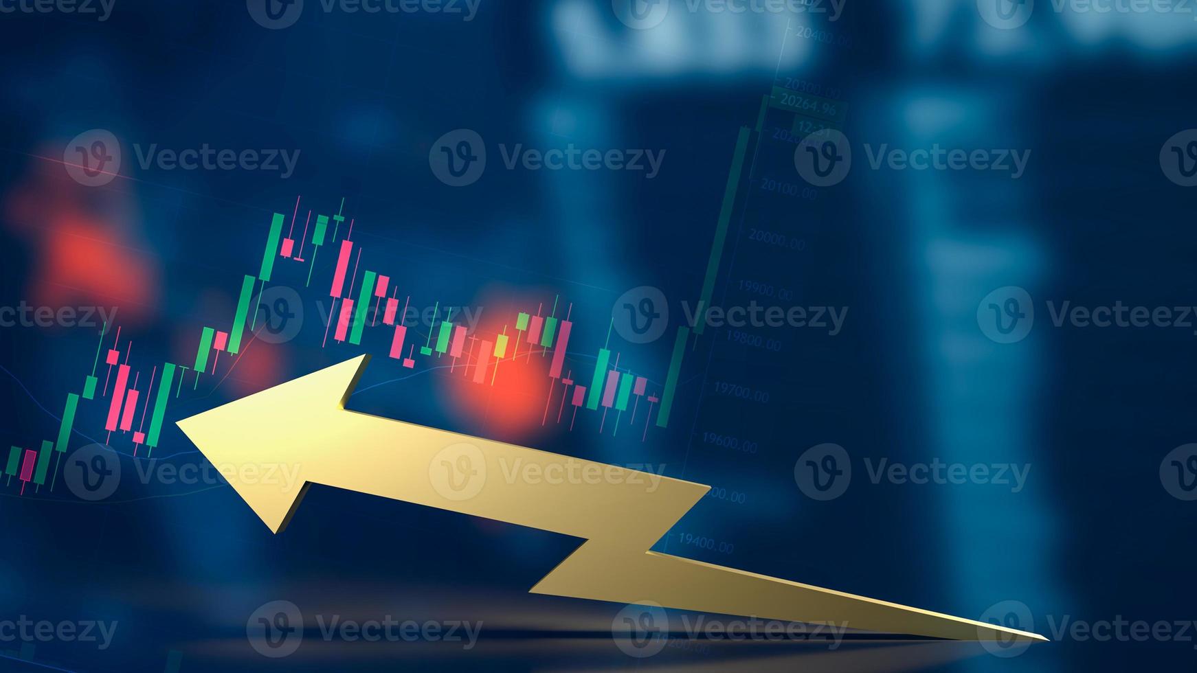 The gold arrow up on business chart background 3d rendering photo