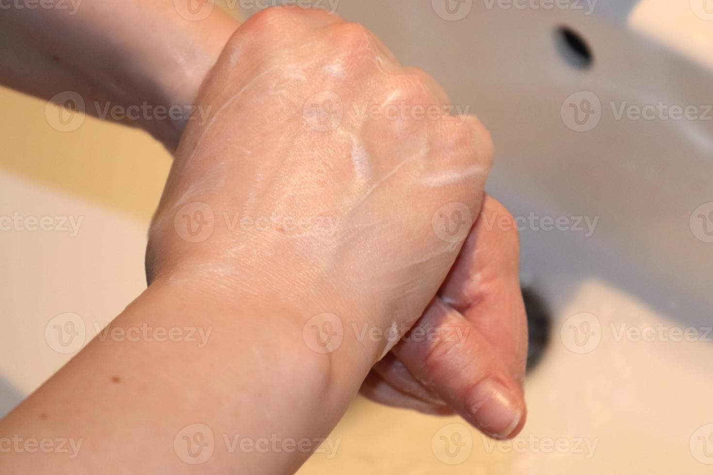Cleaning and washing hands with soap prevention for outbreak of coronavirus covid-19 photo