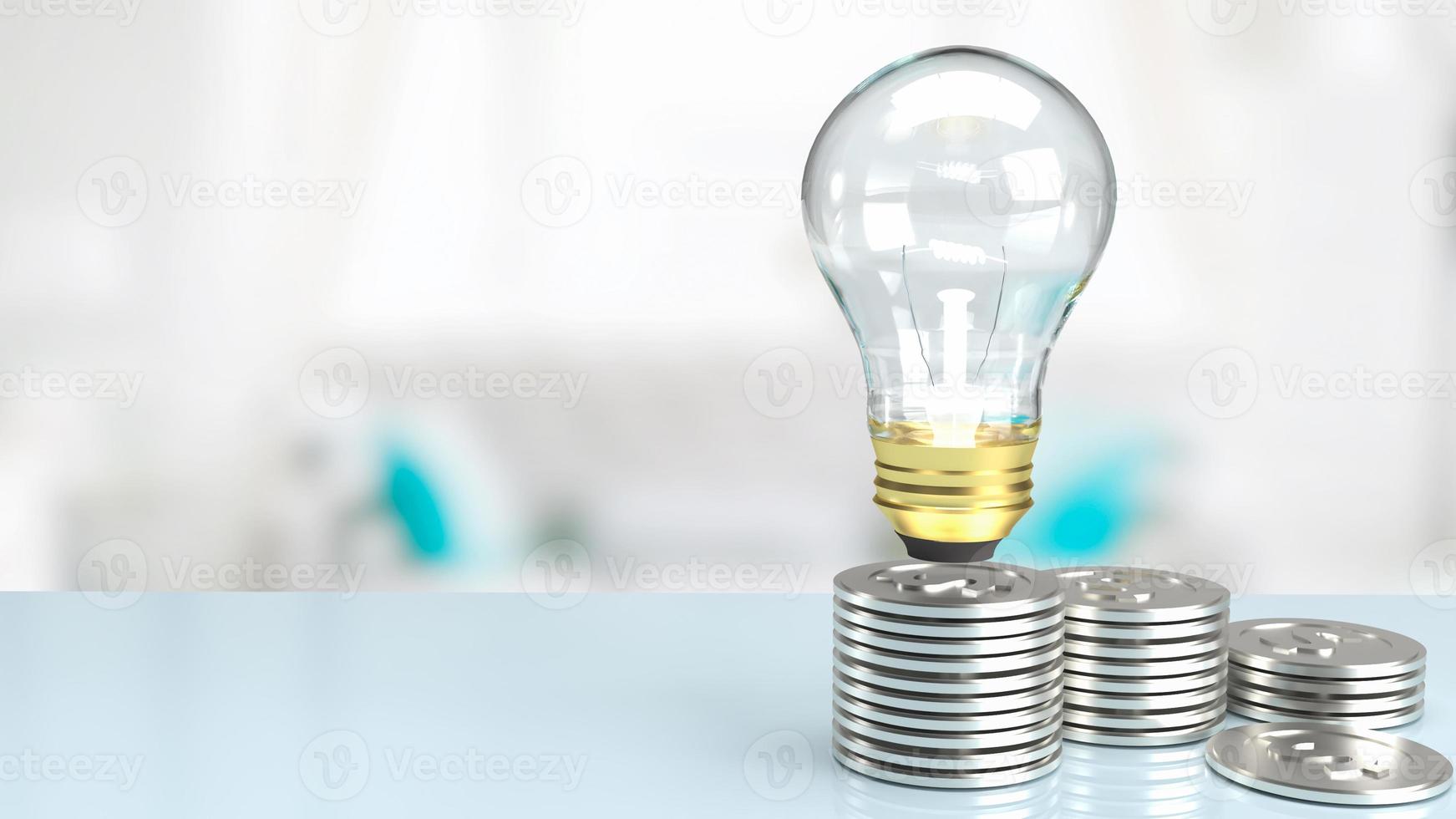 The light bulb and silver coins on table for business concept 3d rendering photo