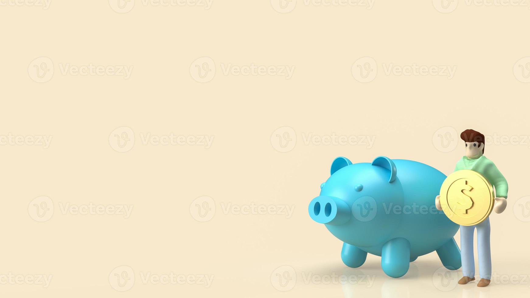 The man hold gold coin and piggy bank for saving or money concept 3d rendering photo
