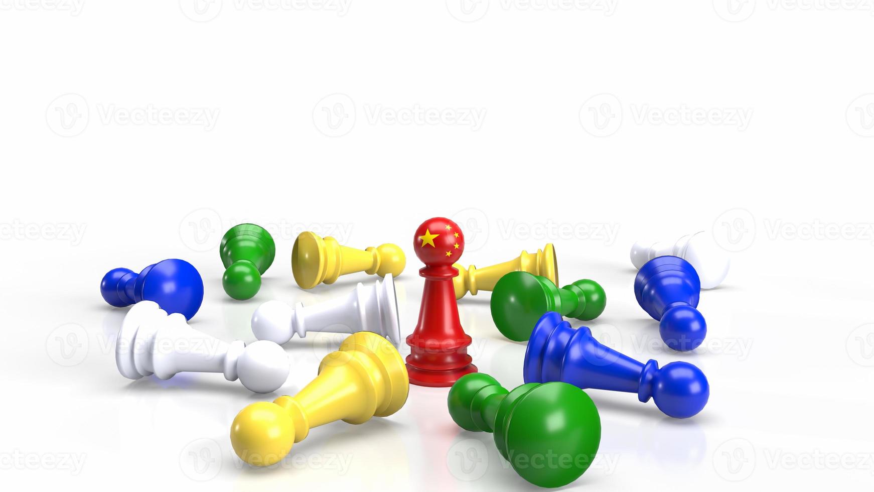 The red Chinese chess and multi colour chess on white background  for business concept 3d rendering photo