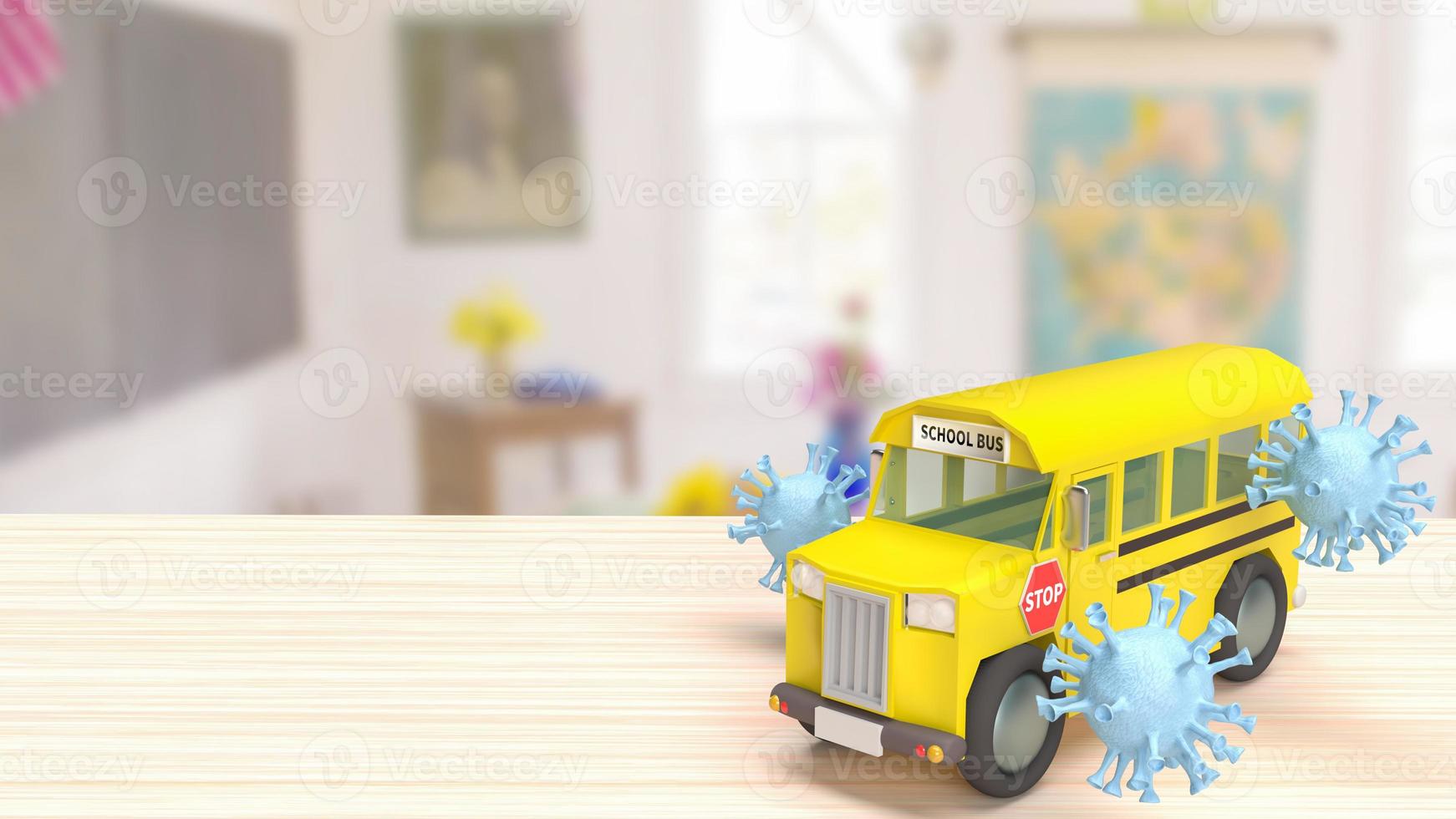 The school bus and virus on tablet in classroom  for education or medical  concept 3d rendering photo