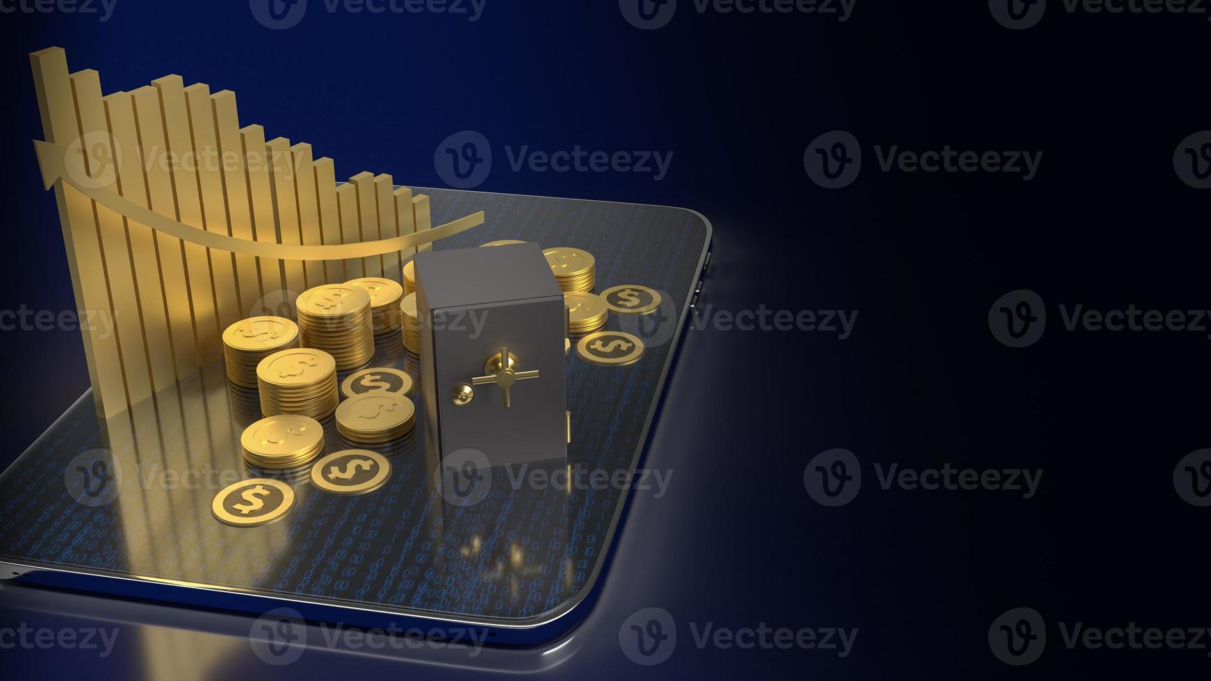 The vault safe and gold coins on tablet for business concept 3d rendering photo