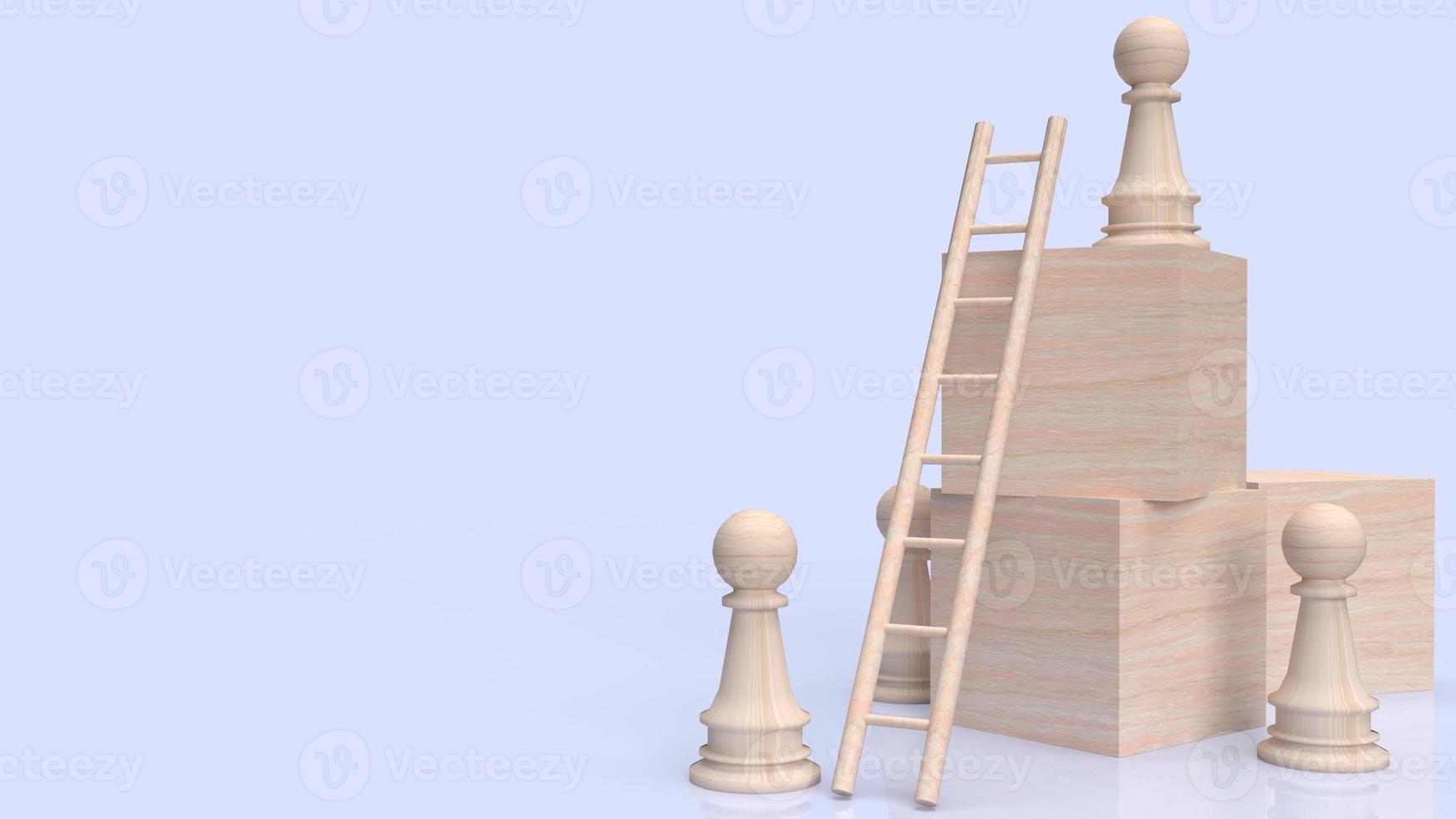 The chess and stair on wood cube for business concept 3d rendering photo