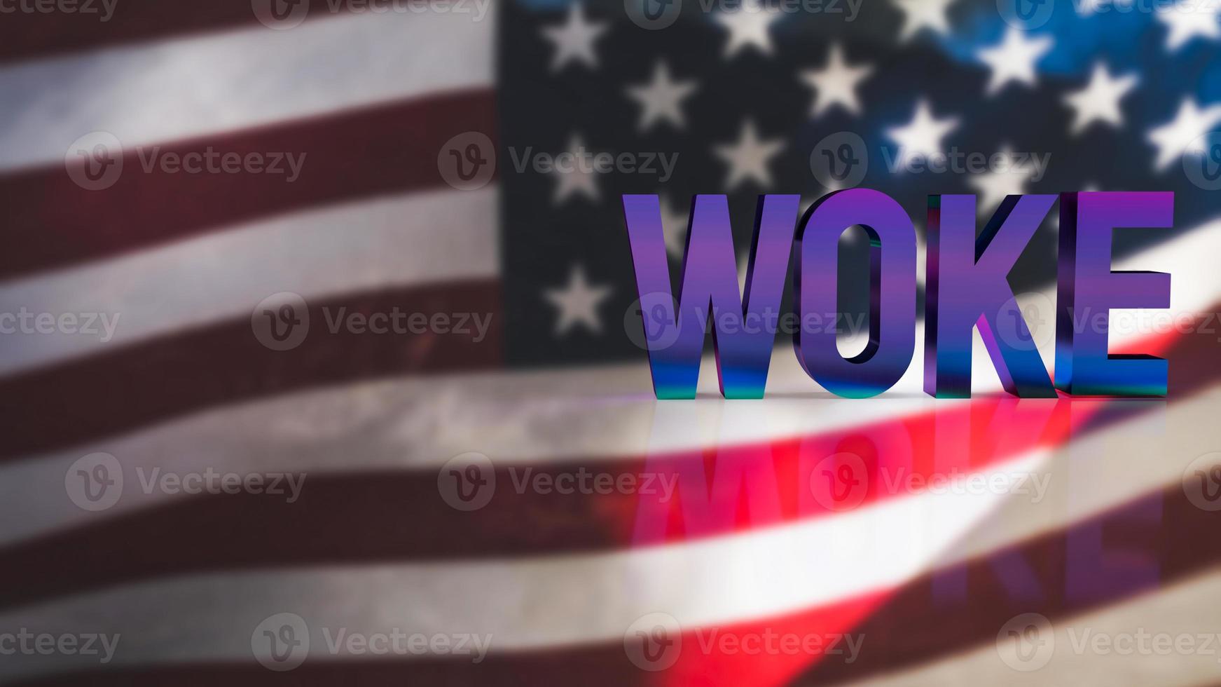 The woke  text on America flag  background 3d rendering photo