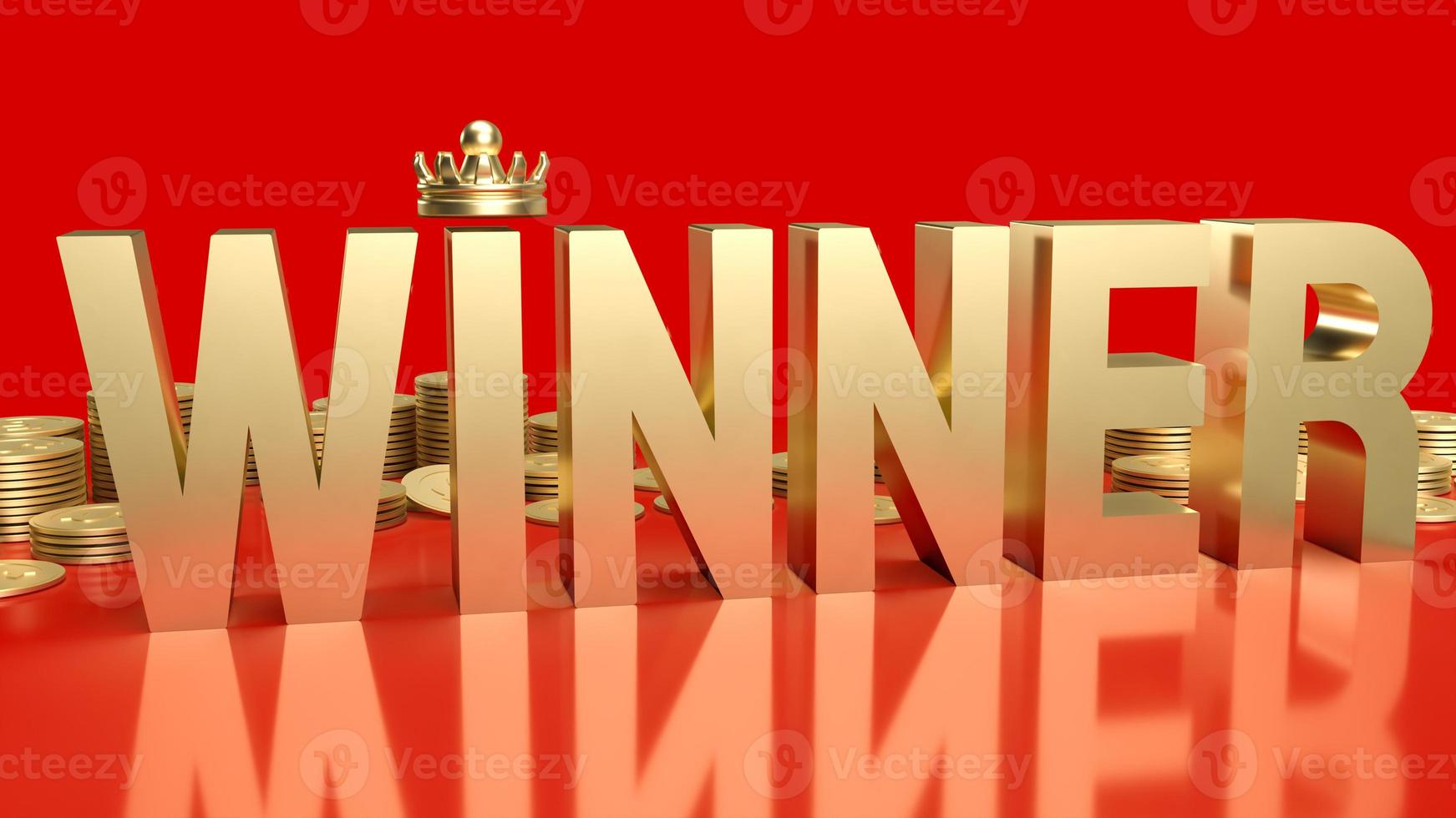 The gold winner on red background for business or challenge concept 3d rendering photo