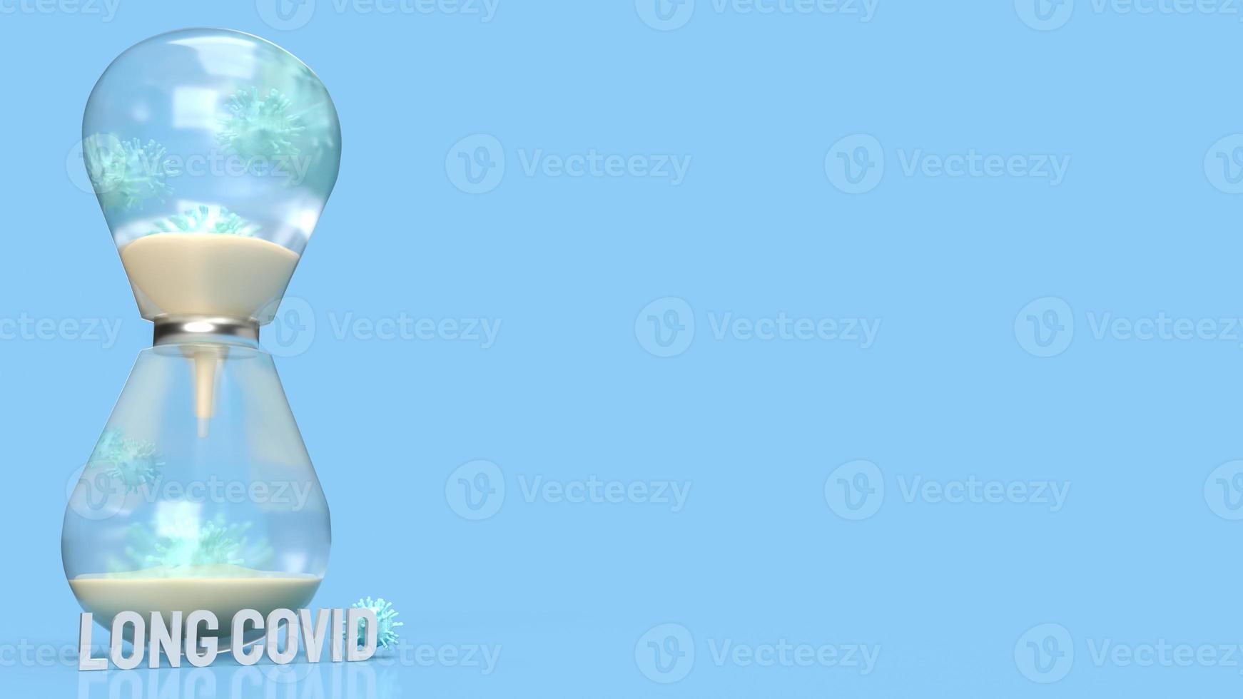 The virus and sand clock on blue background  for long covid concept 3d rendering photo