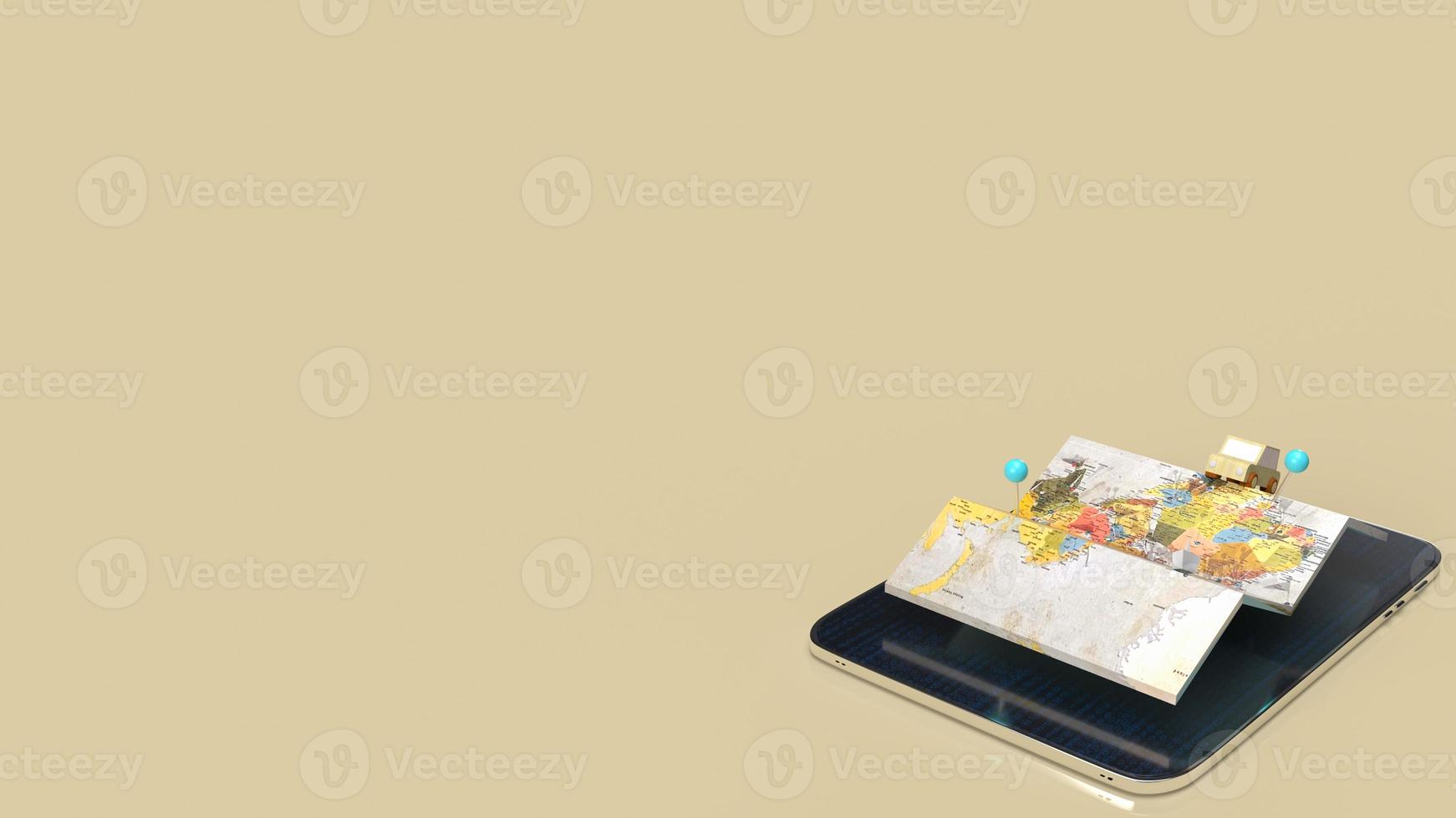 The map and tablet for travel or  apps transport  concept  3d rendering photo