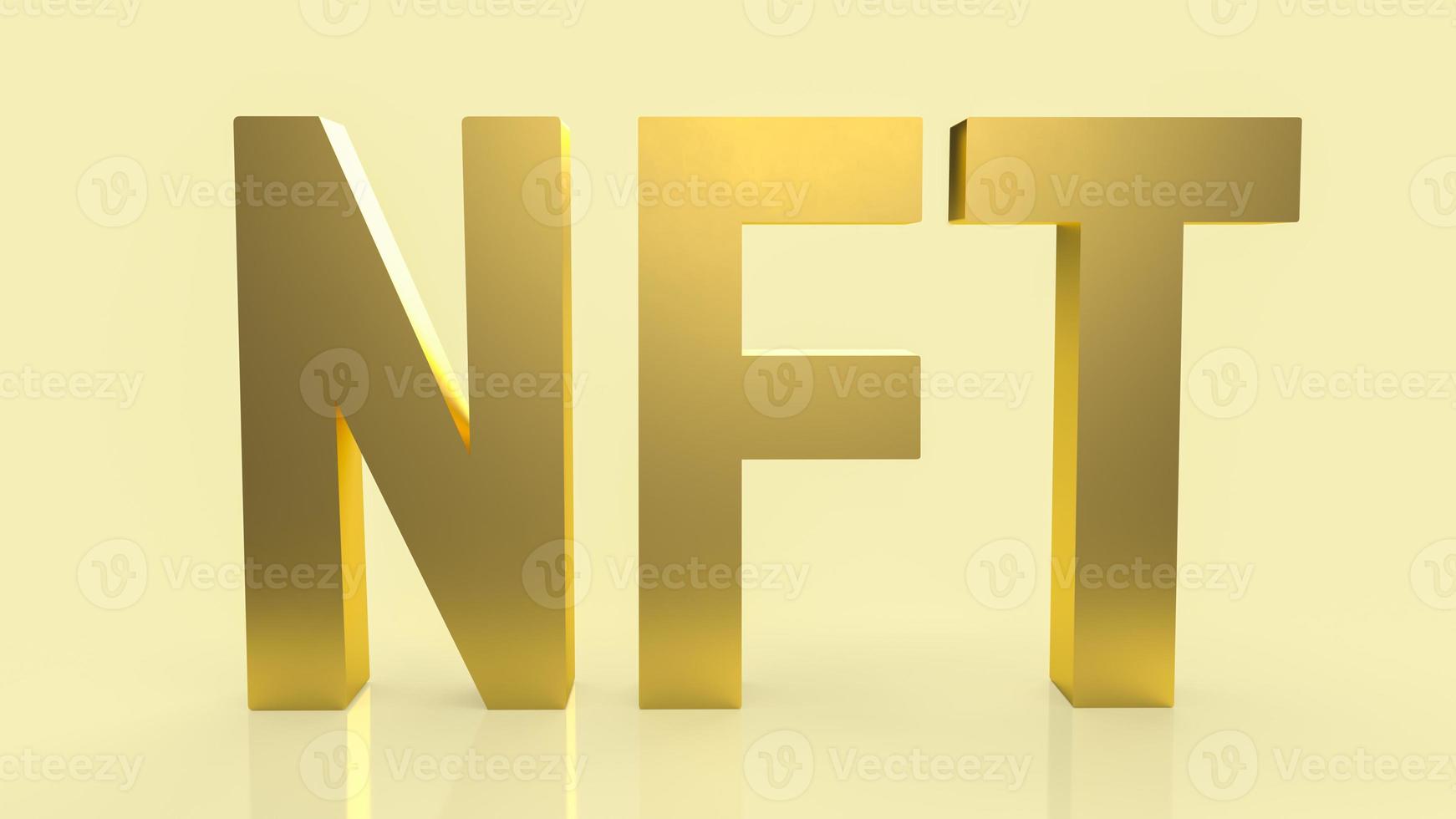 The gold nft text on gold background  for business or art concept 3d rendering photo