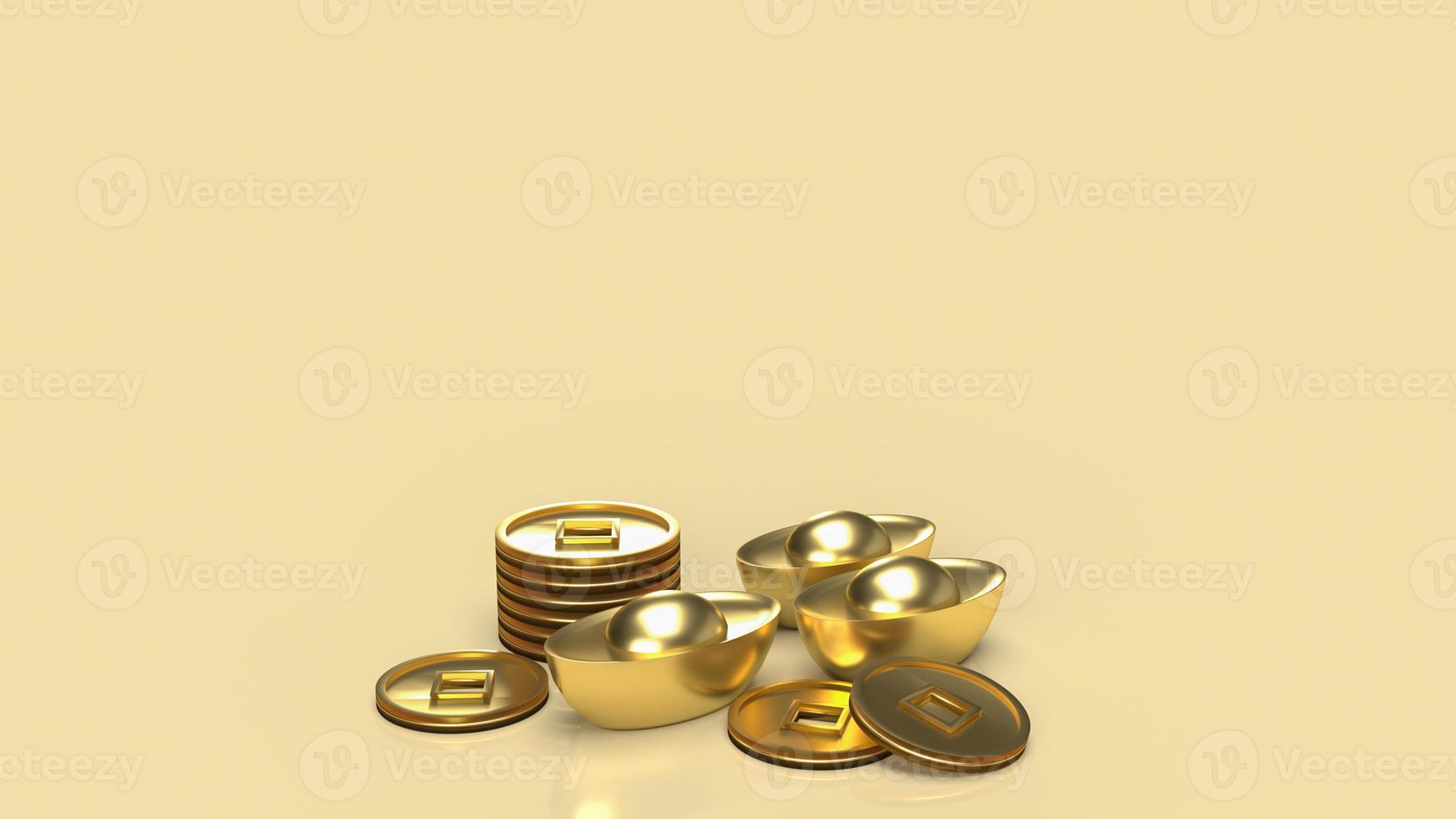 The Chinese  gold money on gold background  for business or holiday concept 3d rendering photo