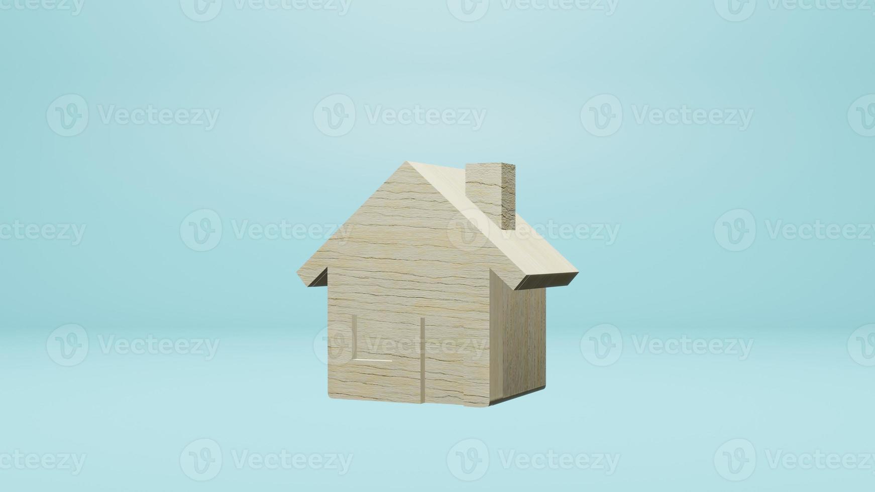 The small home wooden on blue background for property content 3d rendering photo